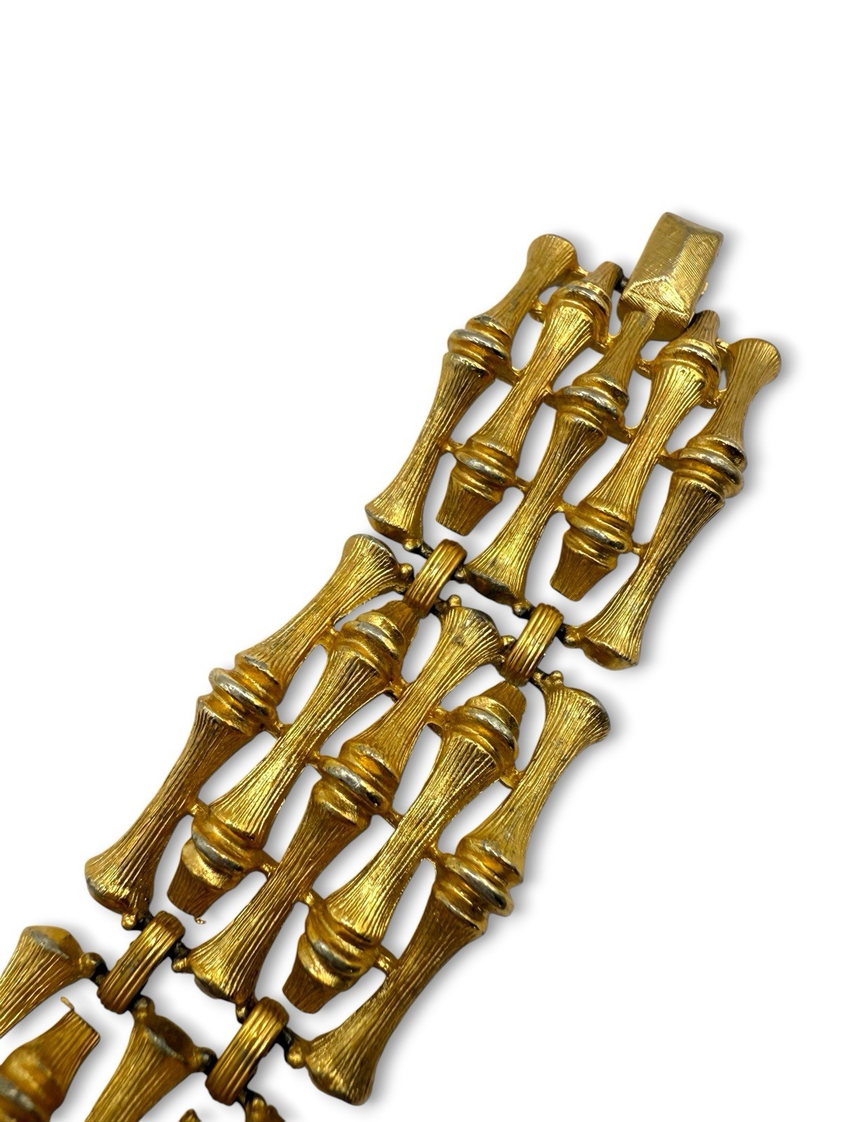 Vintage 70’s Gold Tone Bamboo Textured Panel Bracelet By Emmons