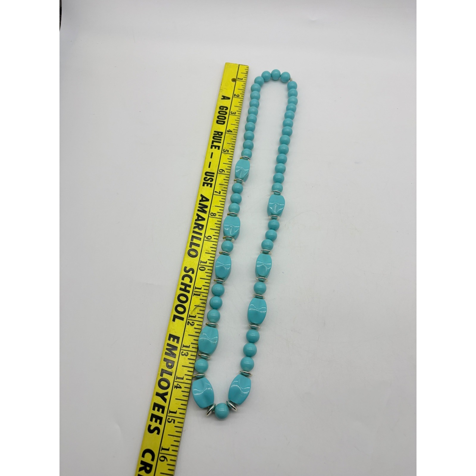 Vintage Turquoise Blue Chunky Lucite Plastic Beaded Statement Necklace 30 Inch