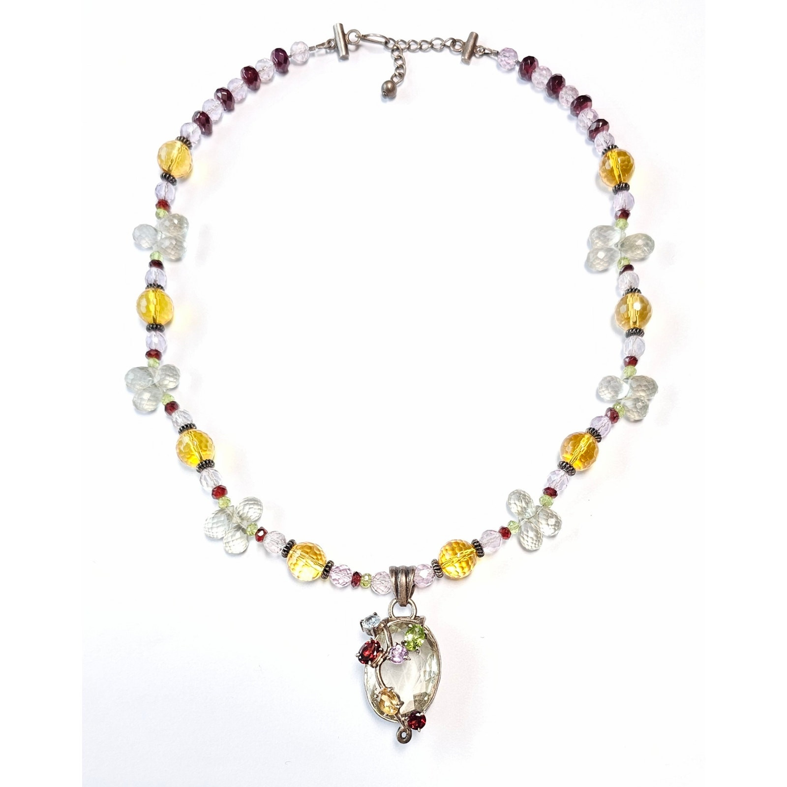 Vintage Sterling Silver Multi-Gemstone Necklace, 20 1/4″
