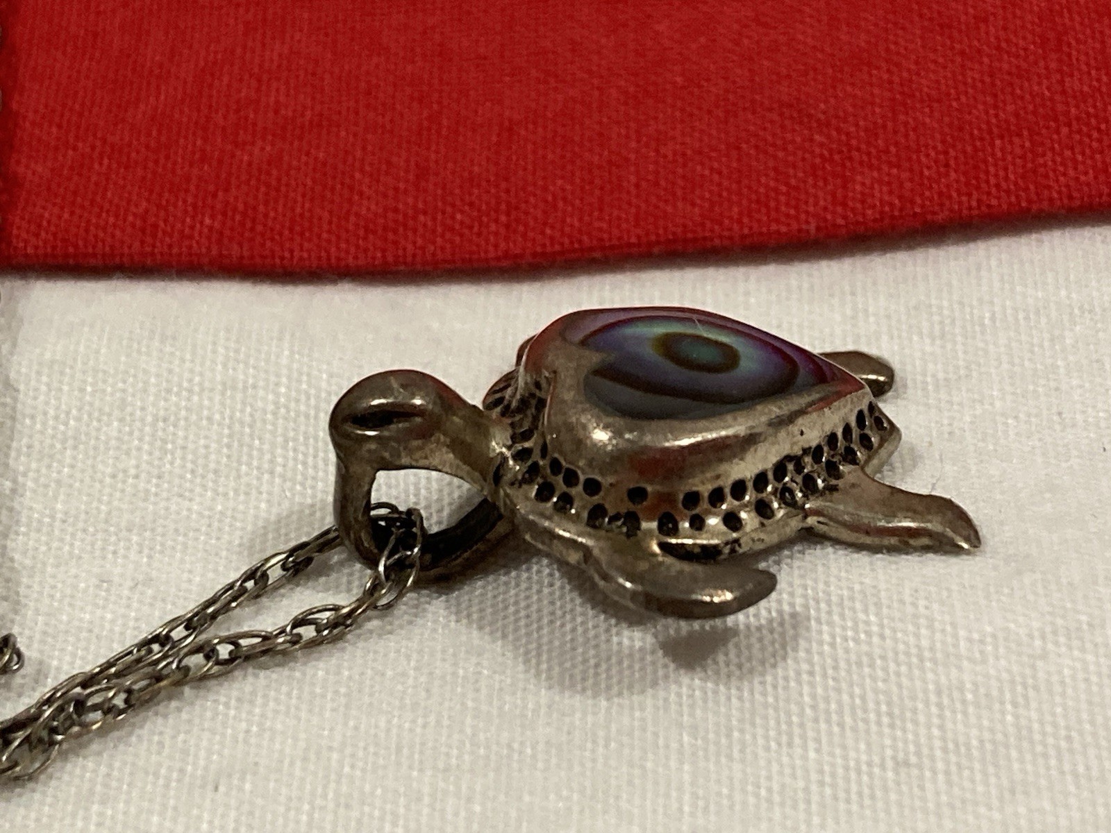 Vintage 925 Sterling Silver Abalone Heart Turtle Pendant & Chain Necklace 18.5”
