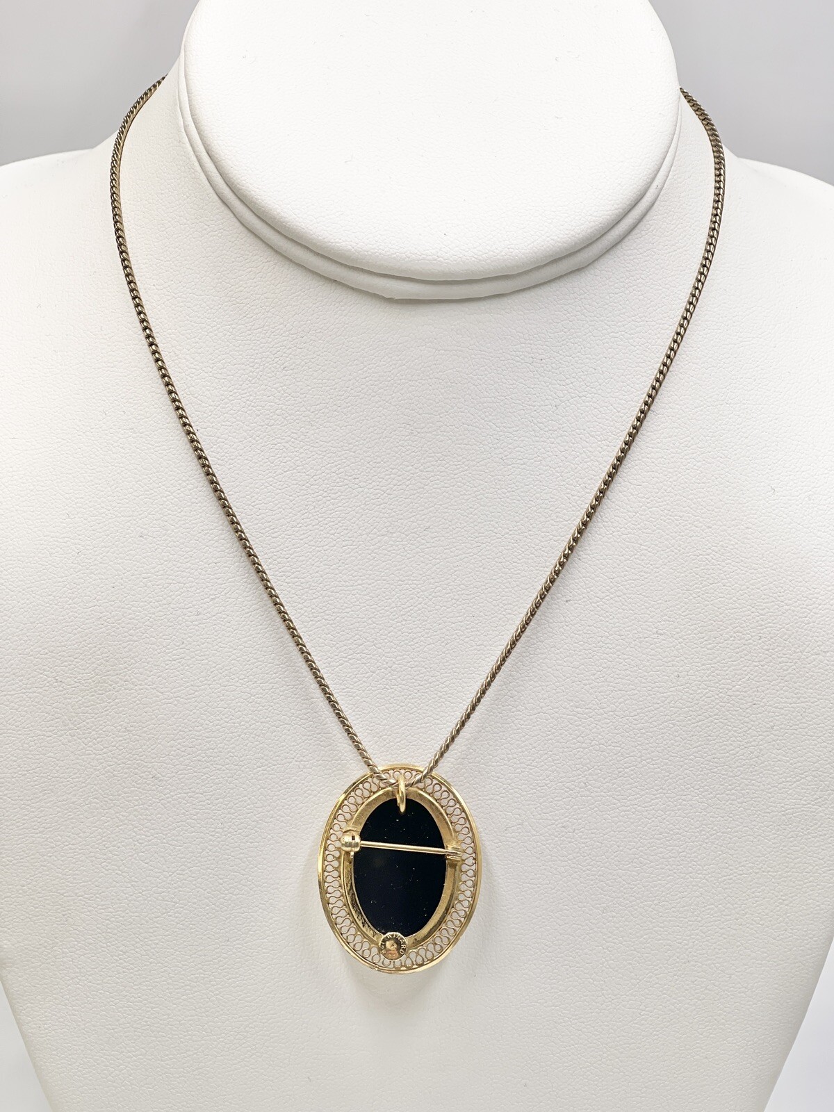 Vintage Necklace Winard 7 1/20 12k GF Convertible Brooch Black Onyx 14”