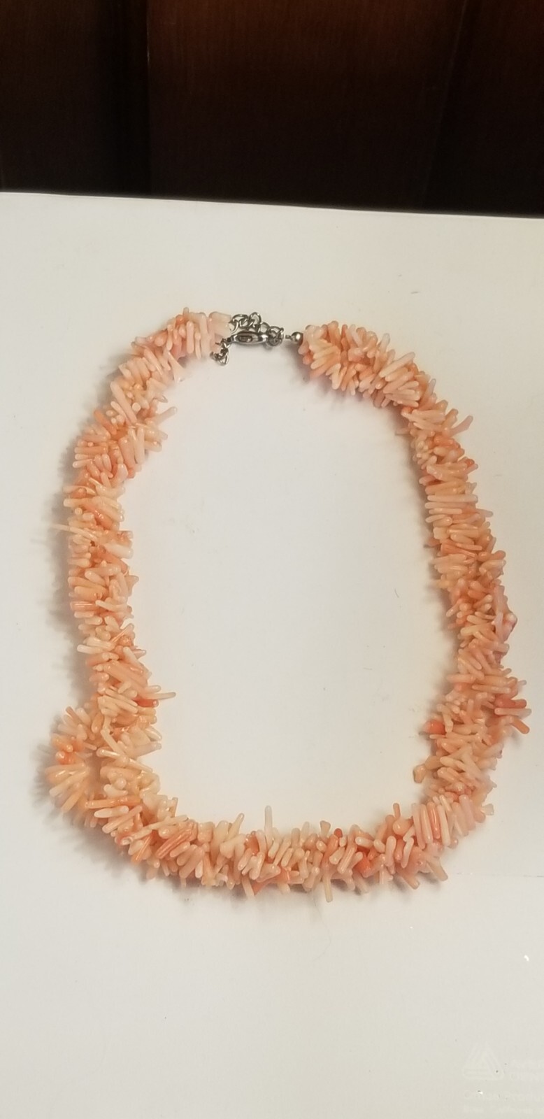 VINTAGE ANGEL SKIN BRANCH CORAL BEADS 3-STRAND TWISTED NECKLACE 76 GRAMS