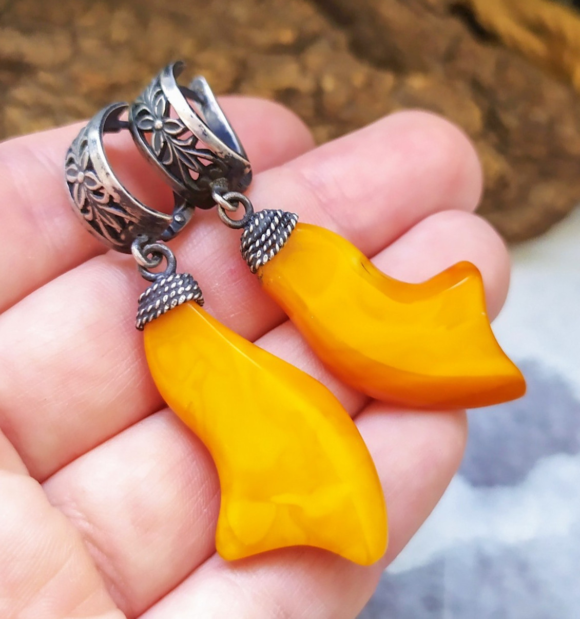 Vintage USSR Amber Earrings 875 Silver Soviet amber earrings