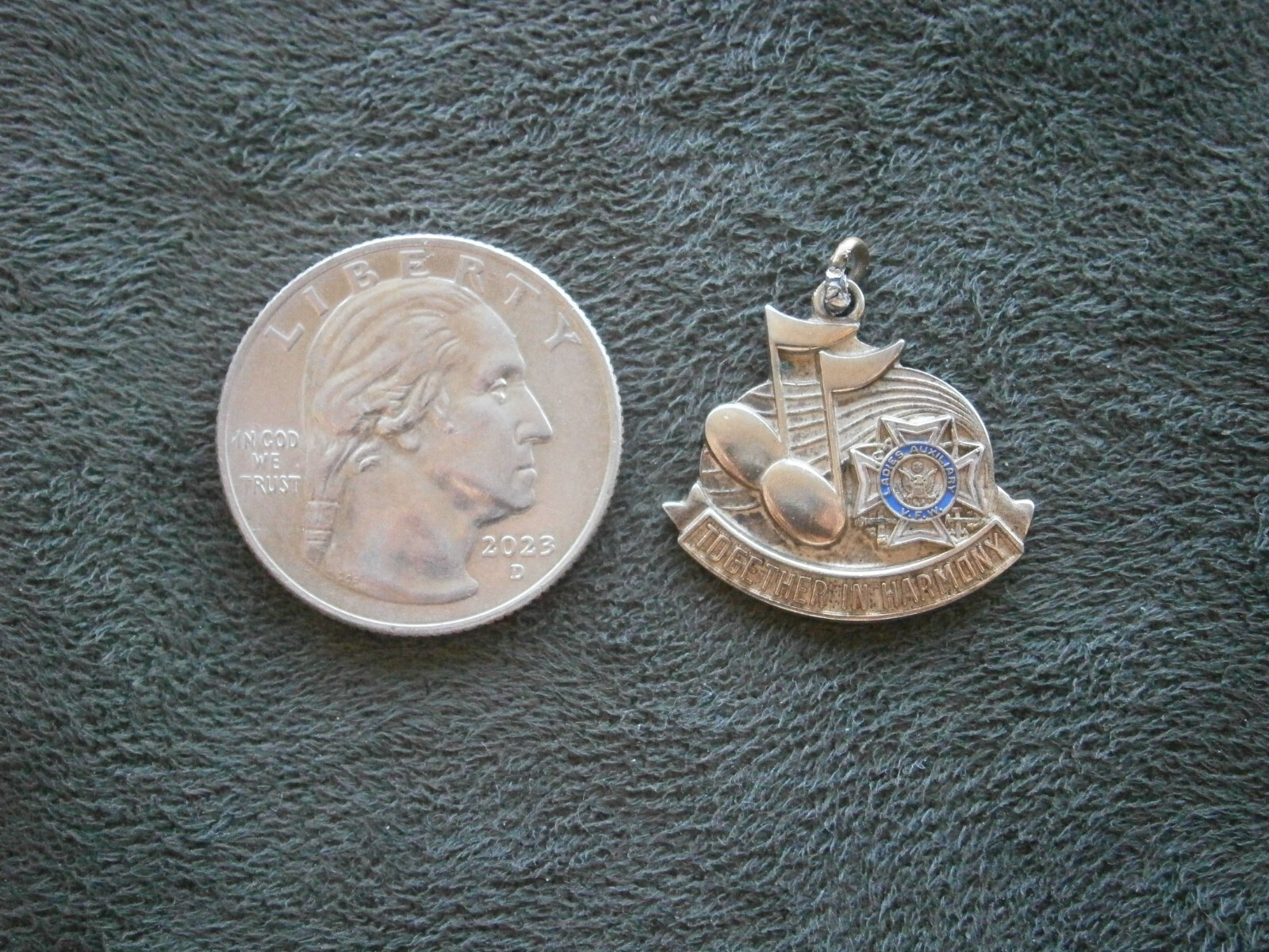 Ladies Auxilliary to VFW Together in Harmony Vtg Enamel Charm Pendant 3.3g