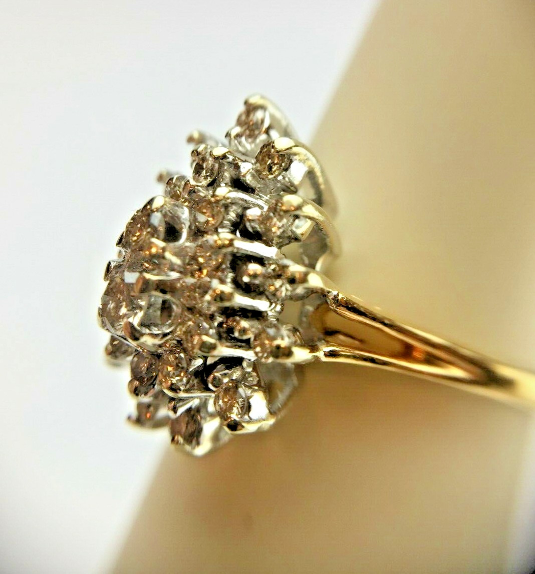 Vintage 0.45ct Champagne Diamond Pear-shaped Cluster 14K Yellow /White Gold Ring