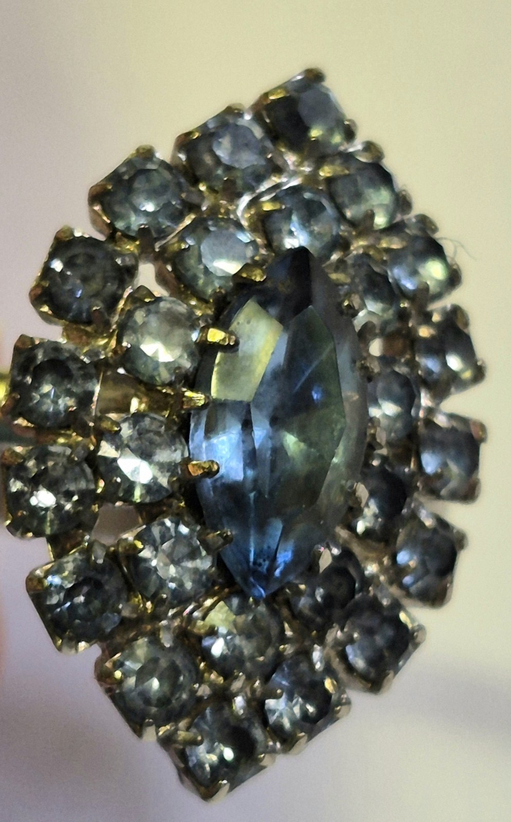 Vintage Blue Rhinestone Marquise Cocktail Ring Silver Tone Adjustable Prong Set