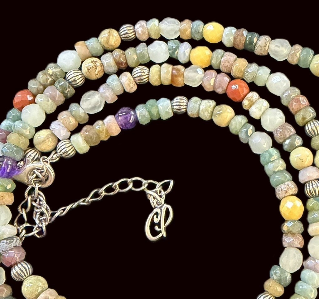 Carolyn Pollack Multi-gemstone 925 Sterling Beaded Necklace Amethyst Turquoise +