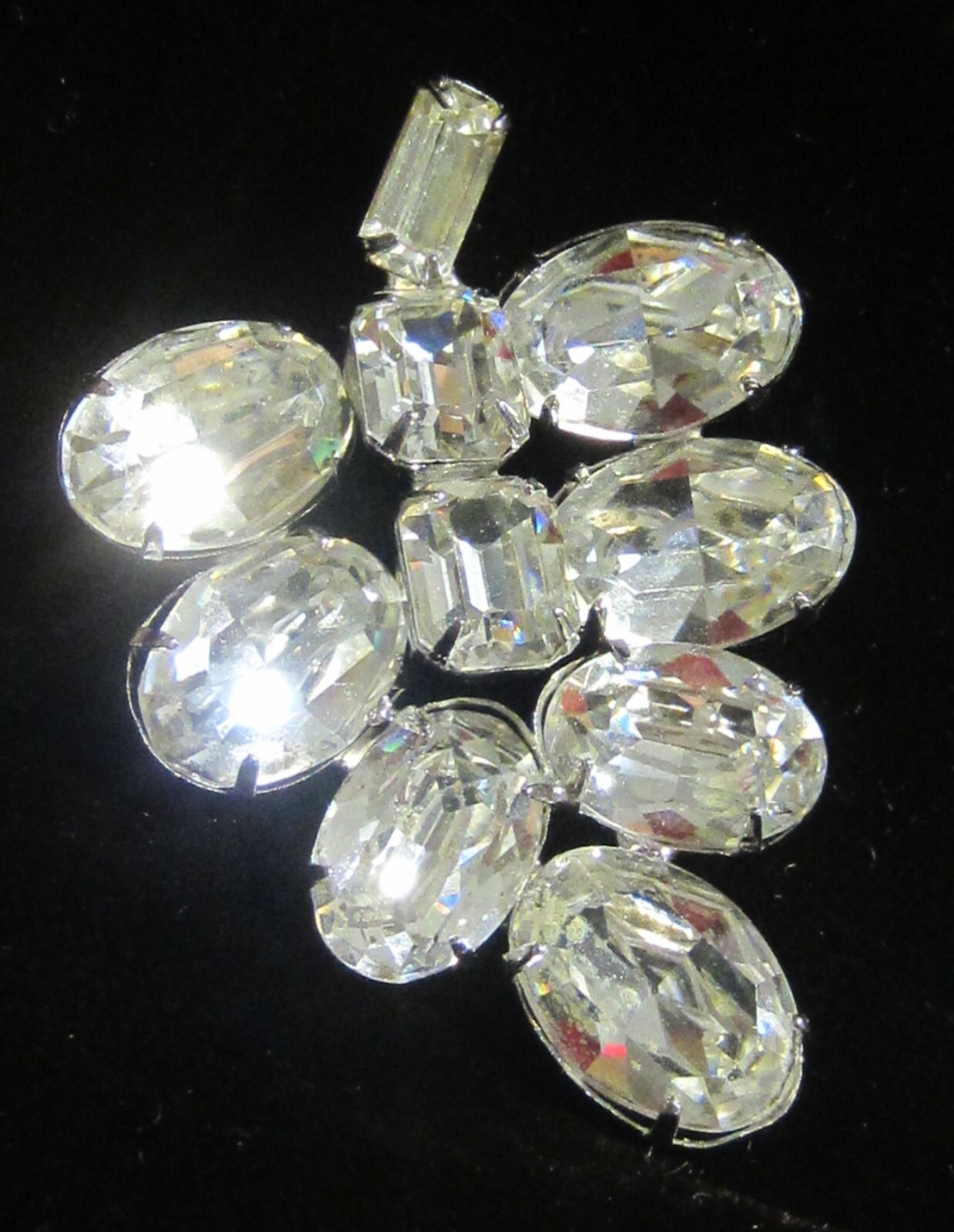 Vintage Clear Rhinestone grape cluster brooch signed Weiss prong set