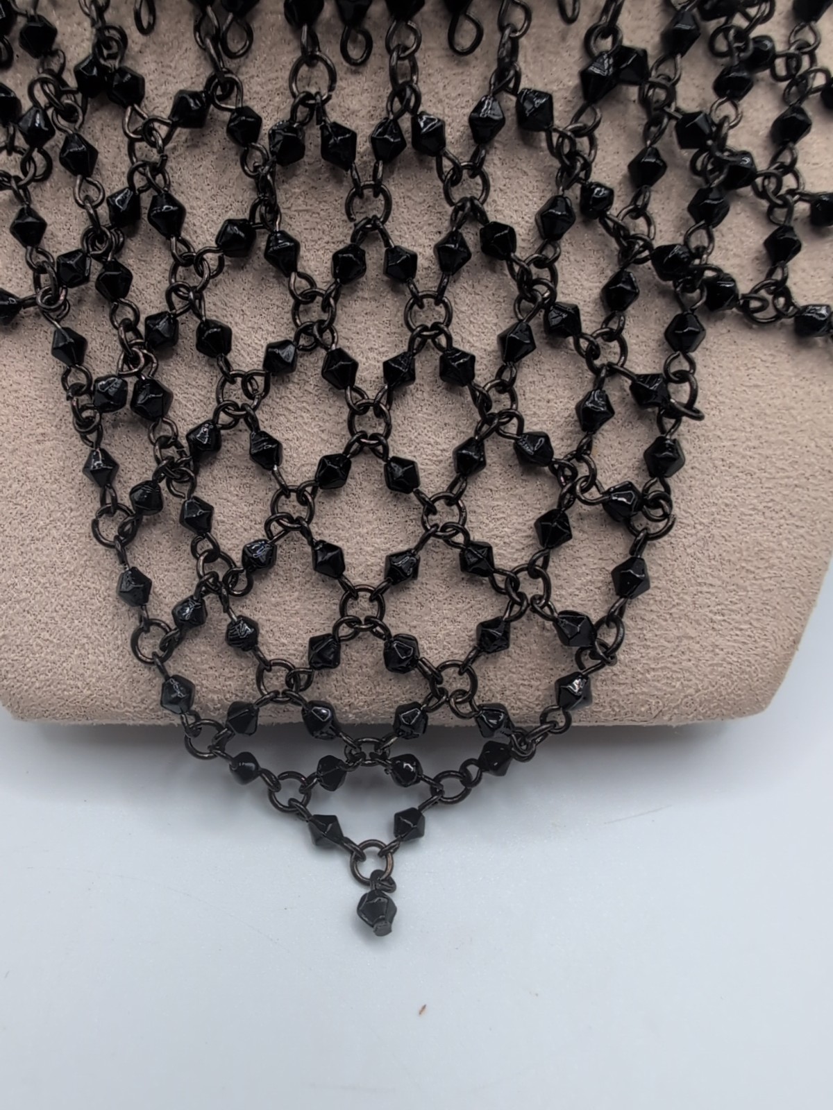 Victorian Revival Black Glass Beaded Cascading Collar Necklace Gothic