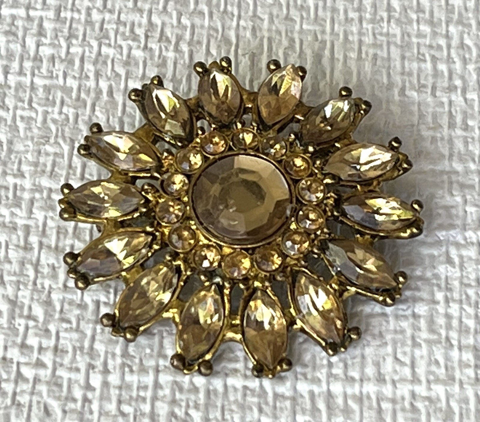 Yellow Bead Brooch Pin Faceted Acrylic Gem Flower Gold-brass Toned Backing