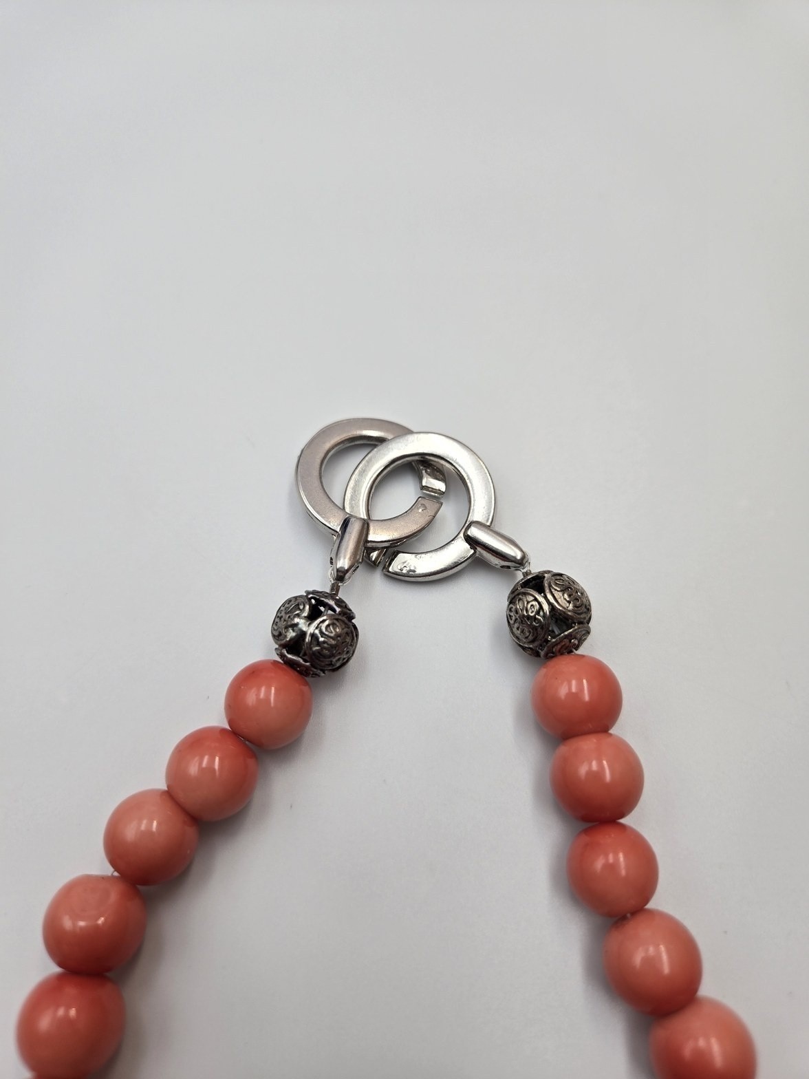 Coral color Bead Necklace Silver-Tone Filigree Clasp Pink fashion jewelry 113