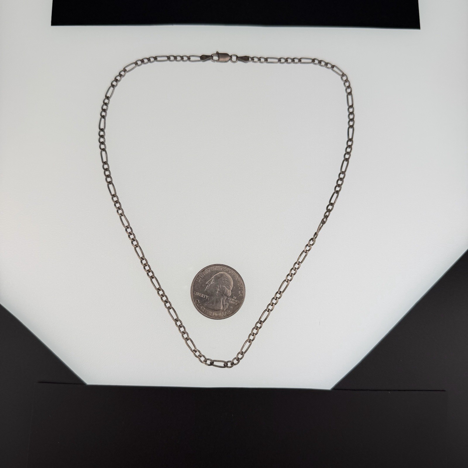 Vintage ITALY Sterling Silver 3mm Figaro Chain 16″ Necklace Lobster Clasp 5.9g