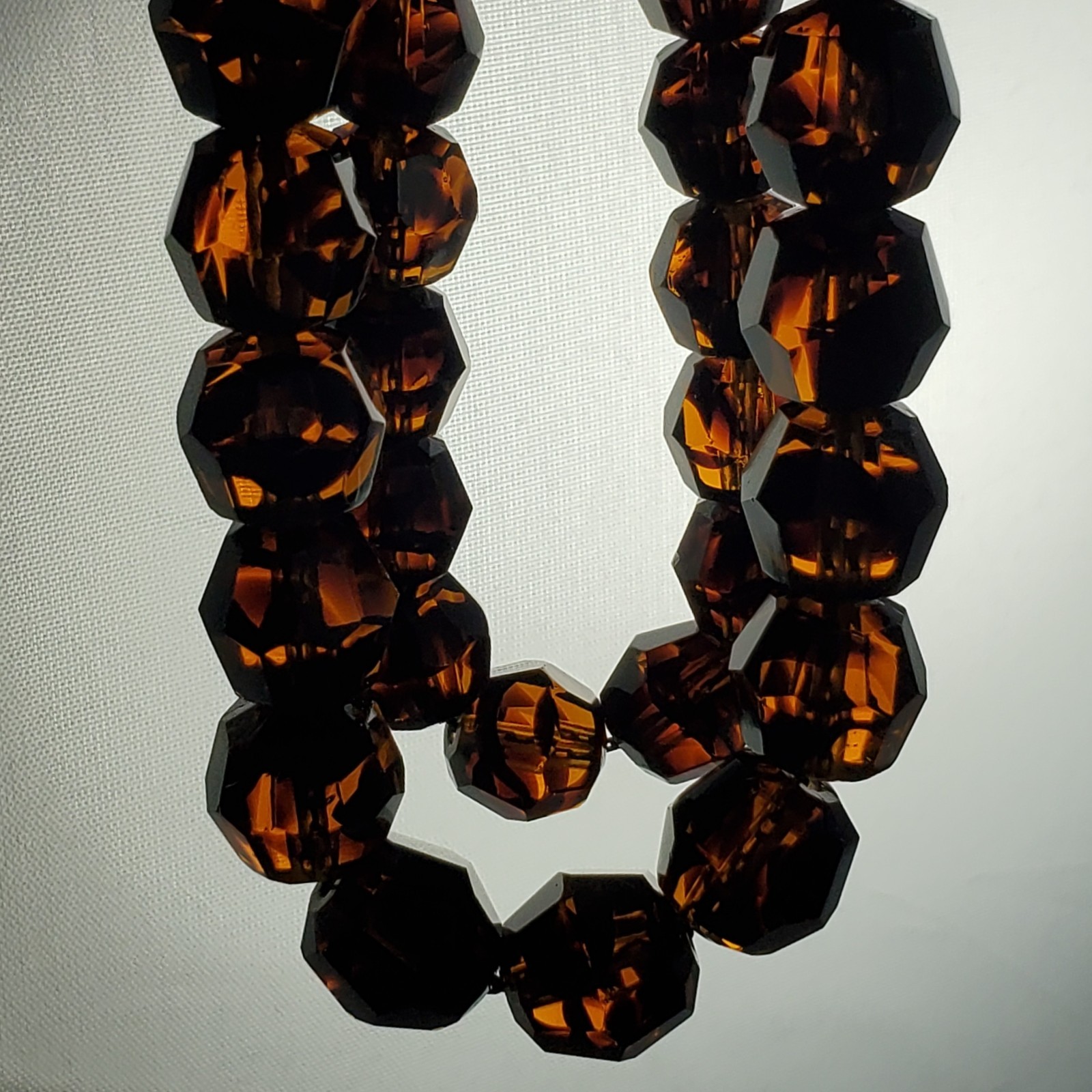 JONNE Faux Tortoise Shell Faceted GLASS Bead Necklace 2 Strand Gold Tone 15″-17″