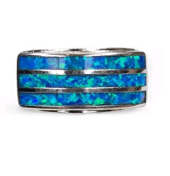 Southwestern Sterling Silver 925 Faux Blue Opal Channel Inlay Ring Size 7.5