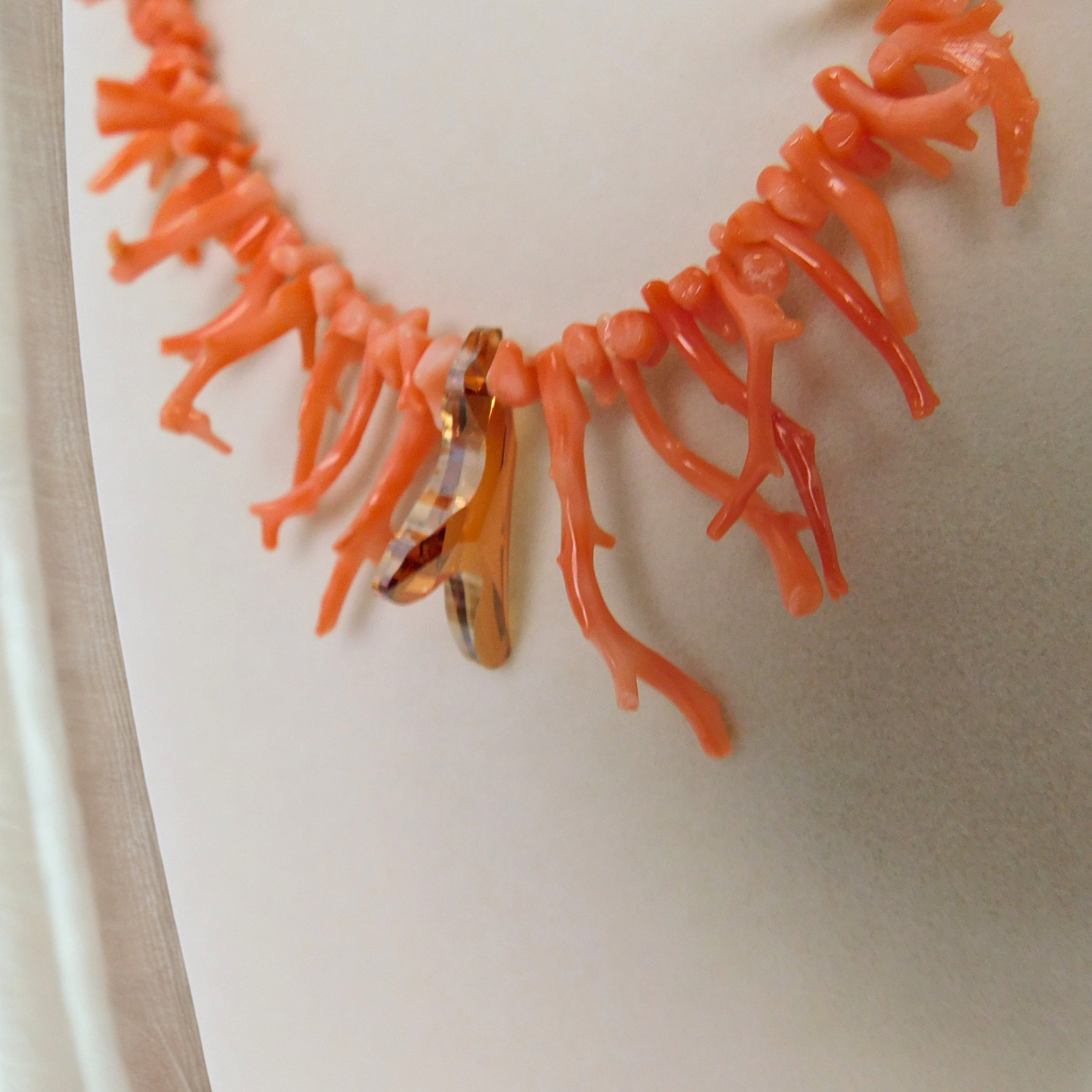 Vintage Natural Coral Branch Necklace, Mid-Century, Made with Swarovski® Branch