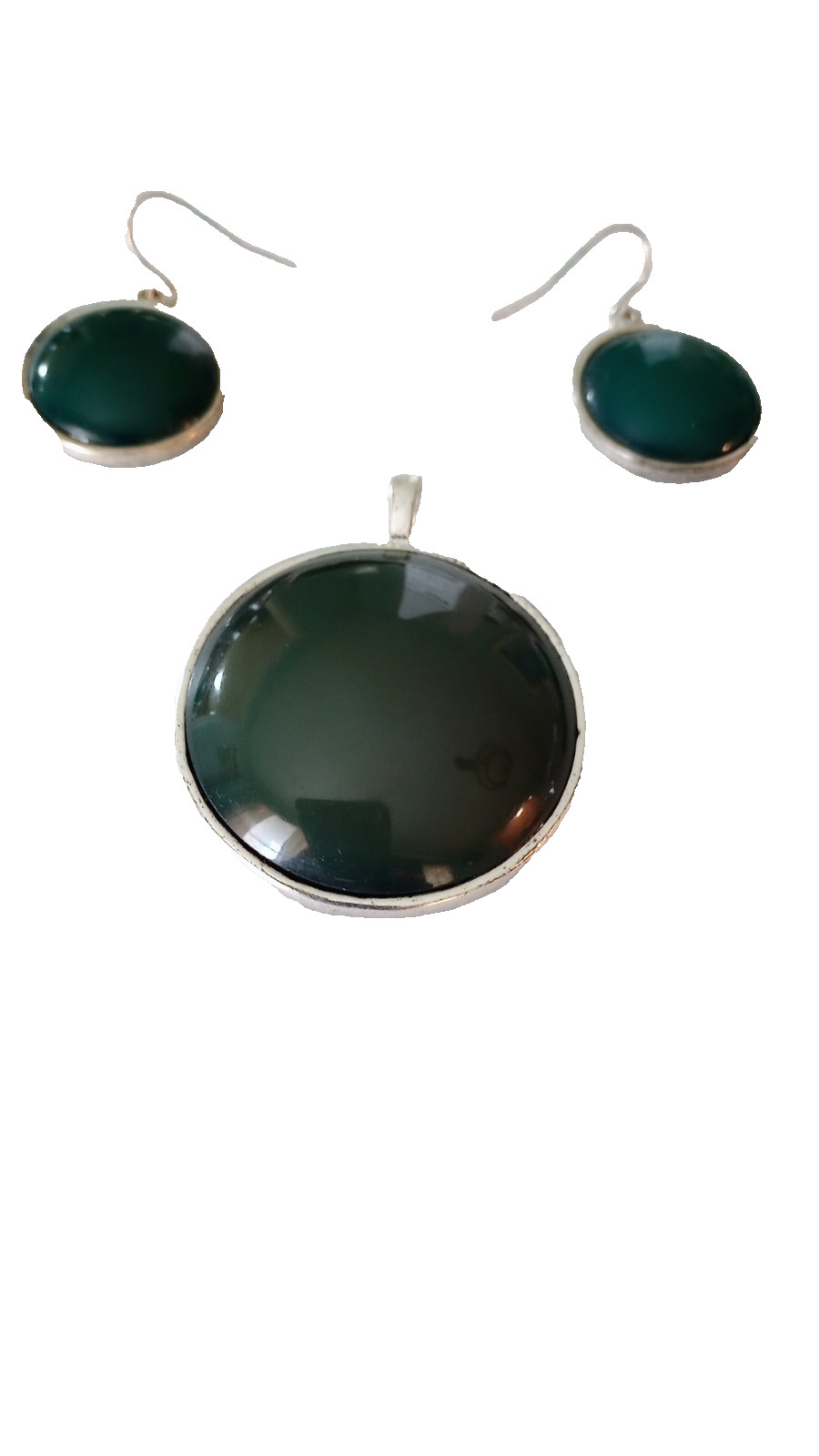 Vintage Dark Green Round 1 1/2 In D Pendant 1 In D Earrings Set Elegant Classic