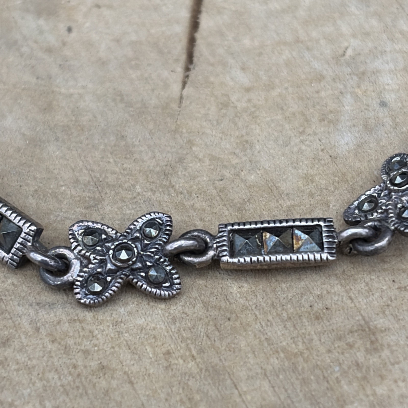 Vintage Art Deco Old Sterling Silver 925 Marcasite Link bracelet 7.86g 7.25in