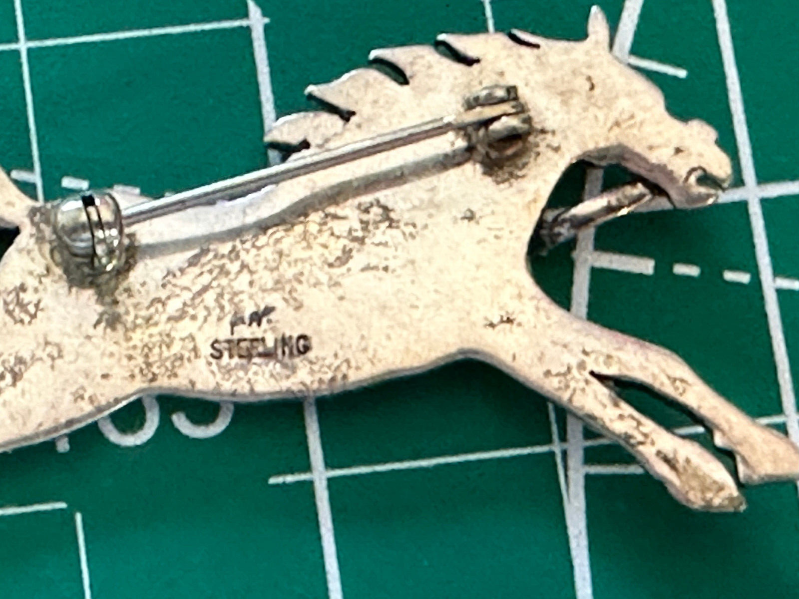 Sterling Silver Running Horse Long Reins Brooch PIN 2.25″ JA1