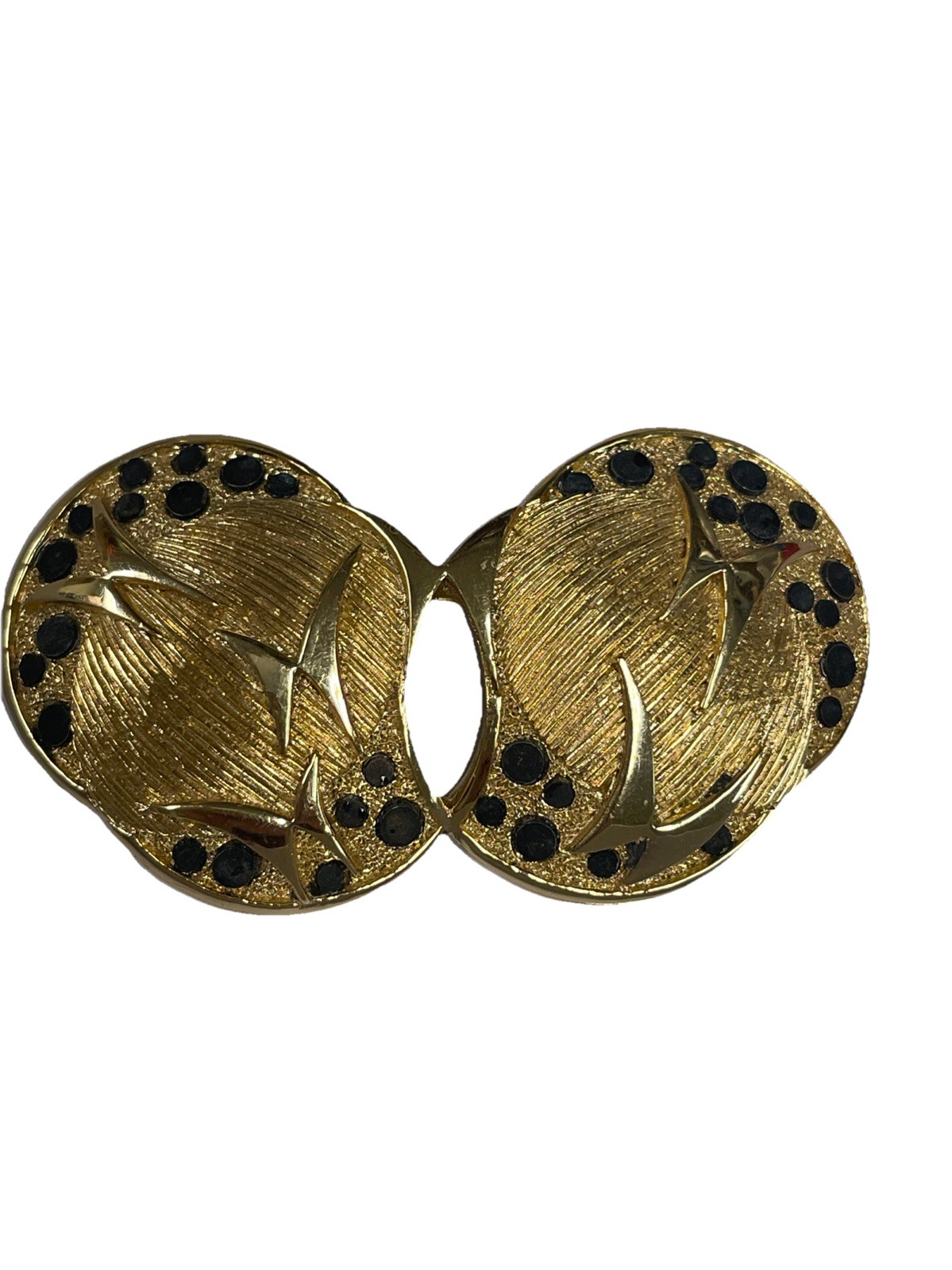 Vintage Orena Paris Matte Yellow Gold Brooch Black Modernist