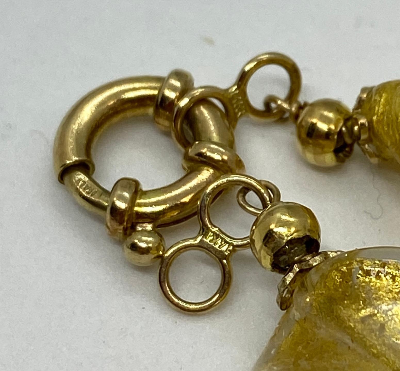14k Murano Glass Gold Foil Twist Bead Necklace Italy 1970s