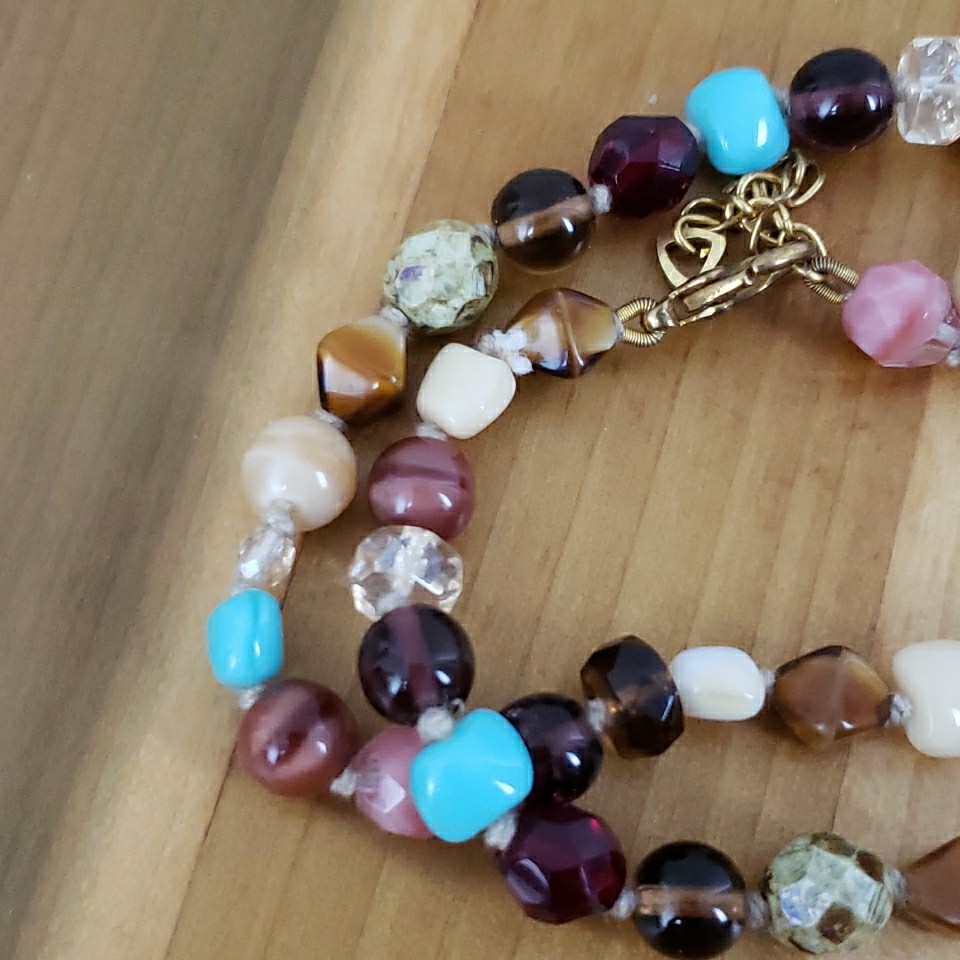 VTG Multi Polished Gemstone Necklace 16.5″ Knotted Faceted Glass Agate
