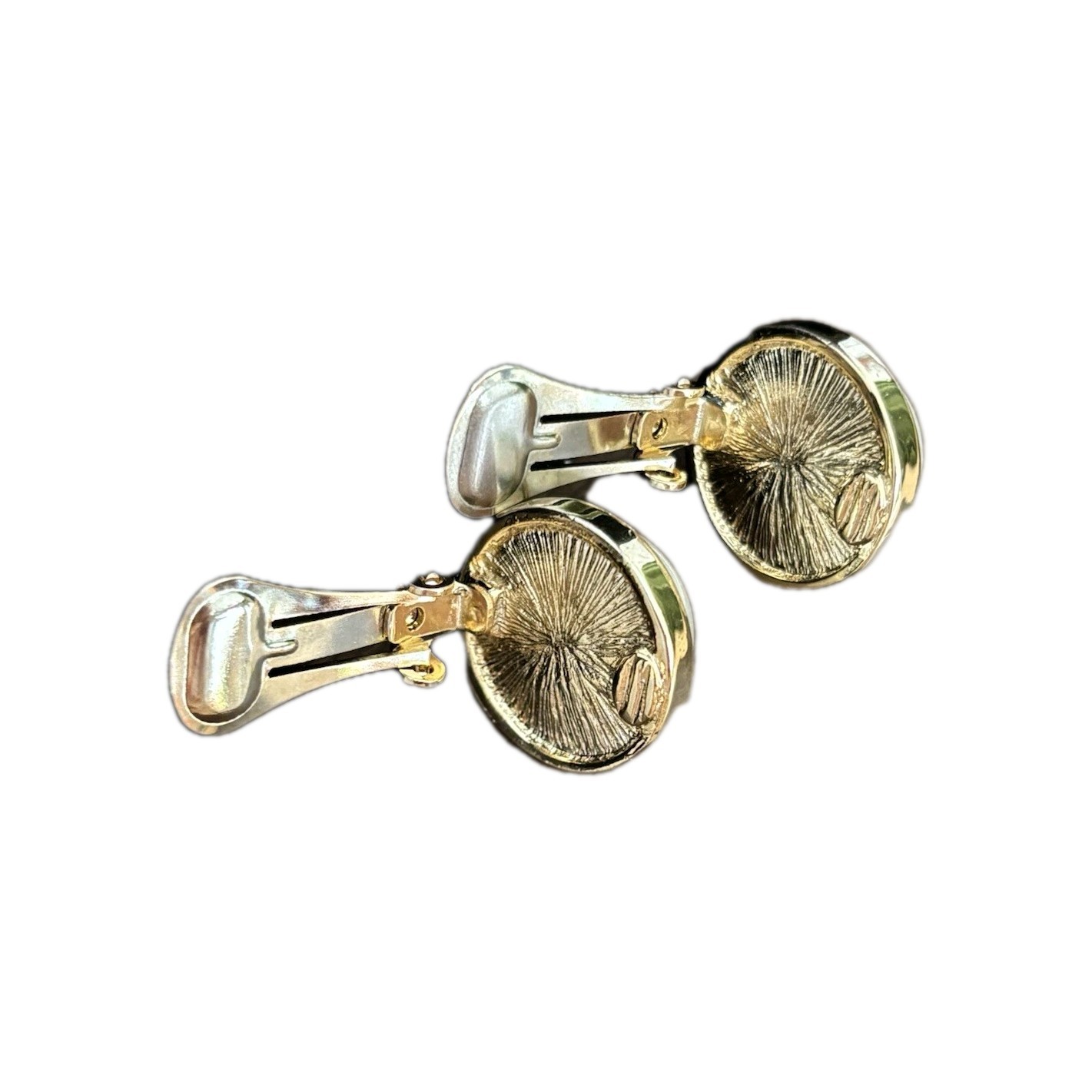 Faux Pearl Cabochon Clip On Earrings/ Measure About 1 In/ Gold Tone