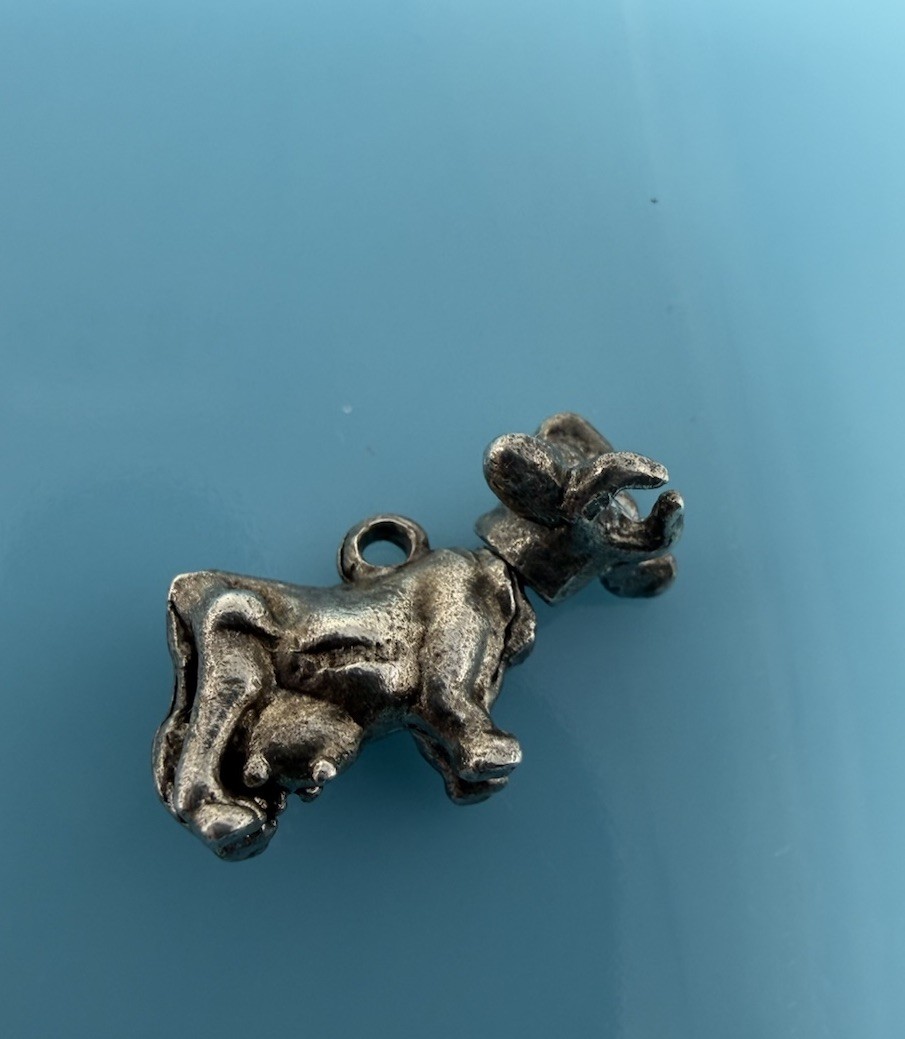Vintage Solid Sterling Silver Cow Moving Head Bracelet Charm Pendant 3.4g