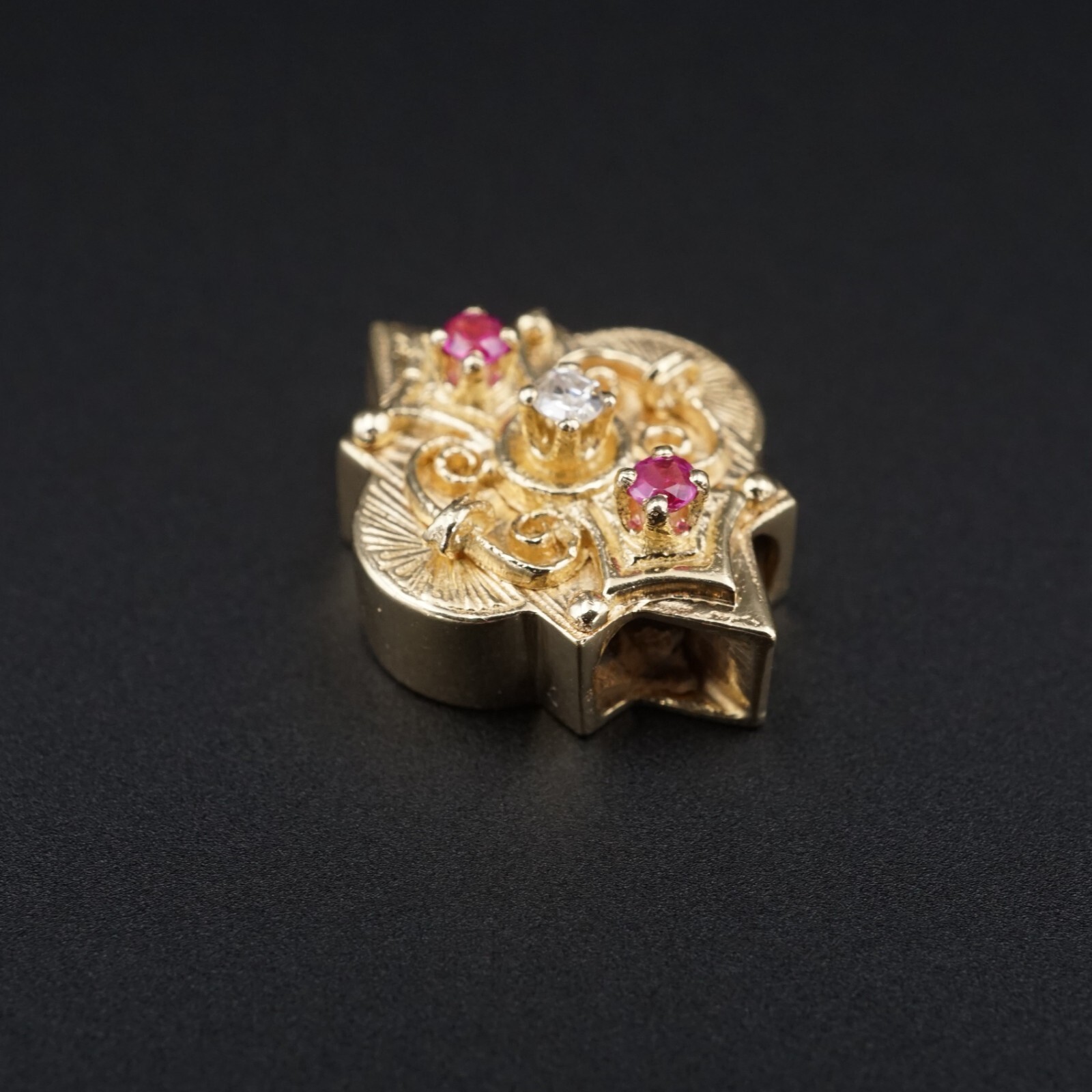 14k Gold Diamond Pink Sapphire Slide Charm 0.7″ Kurt Goldschmidt Vintage CHS2155