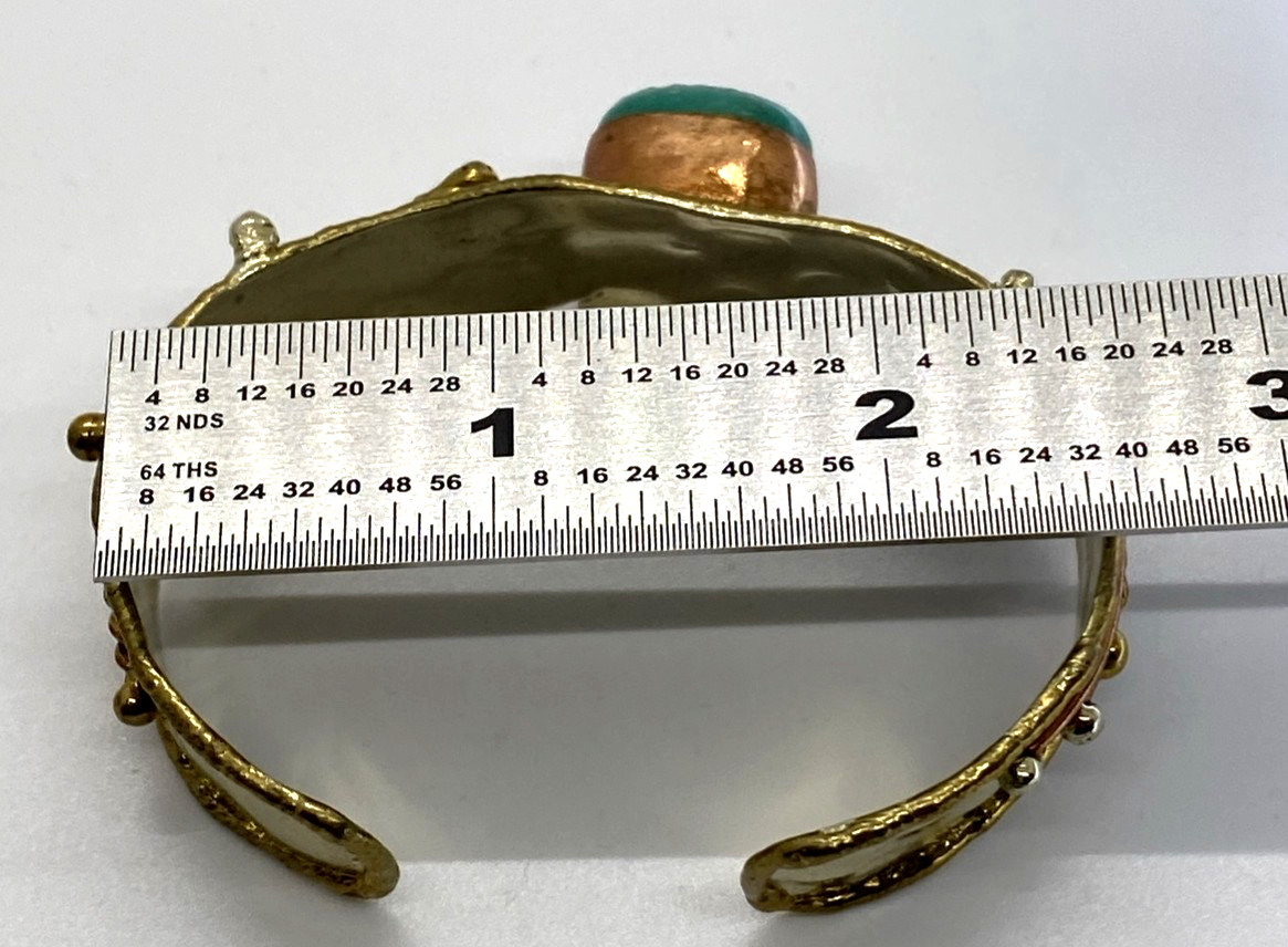 Lot 2 Artisan Brutalist 1″ Cuff Bracelets Silver-tone Brass Copper Natural Stone