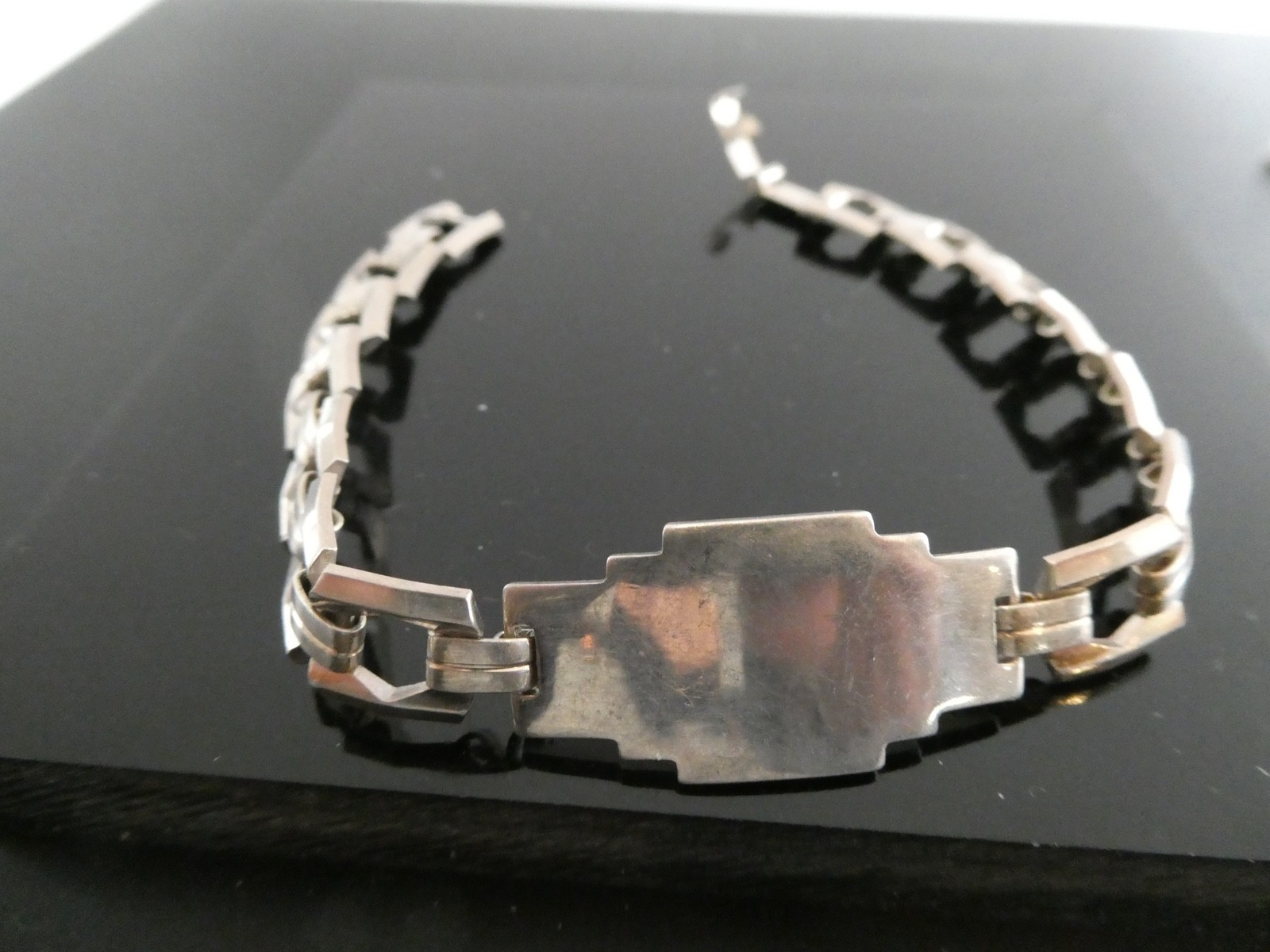 Art Deco Vintage Sterling Silver 925 Linked BLANK ID Bracelet Size 7.25″