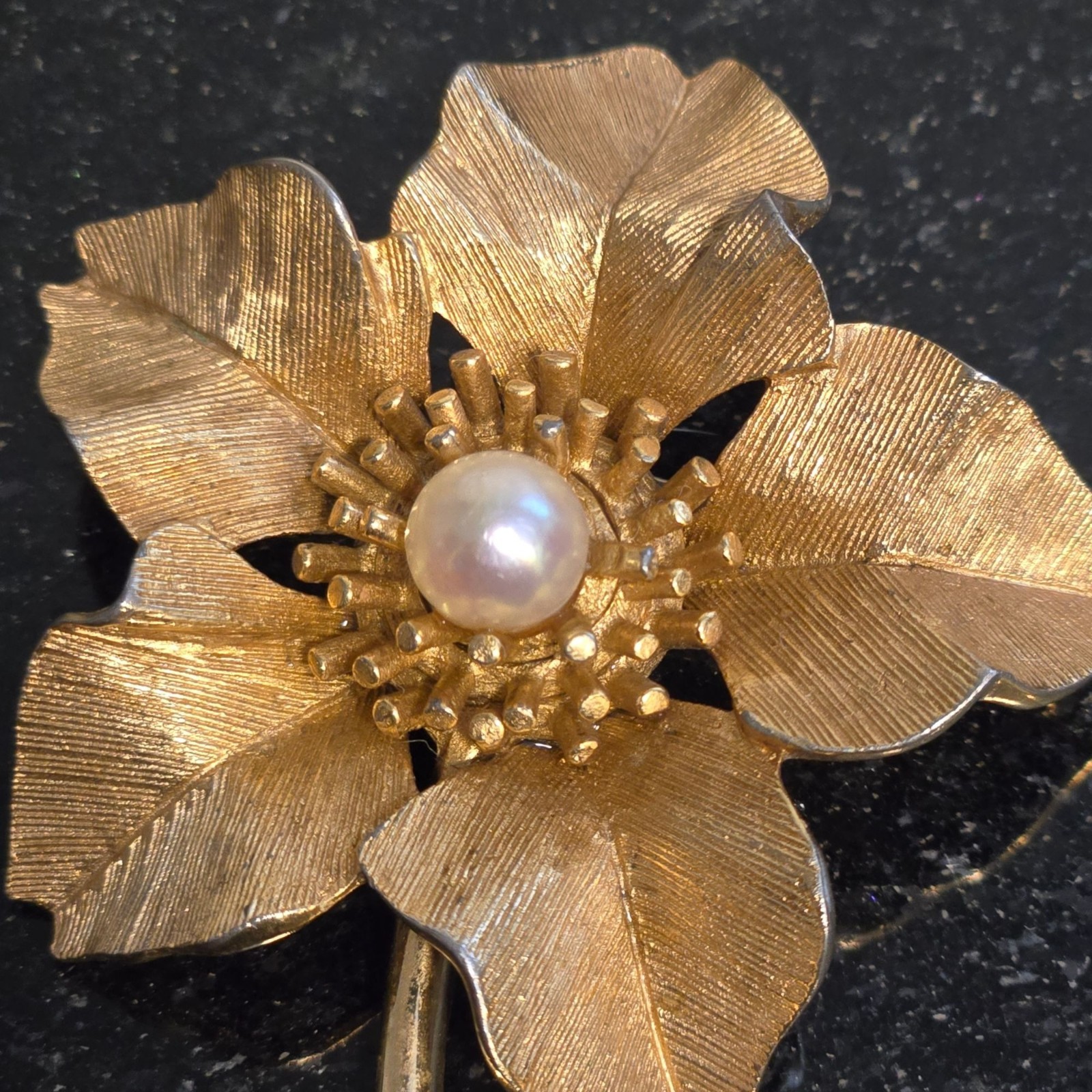 Vintage MARCEL BOUCHER Brooch with Pearl Gold Tone Flower 1960s Jewelry signed