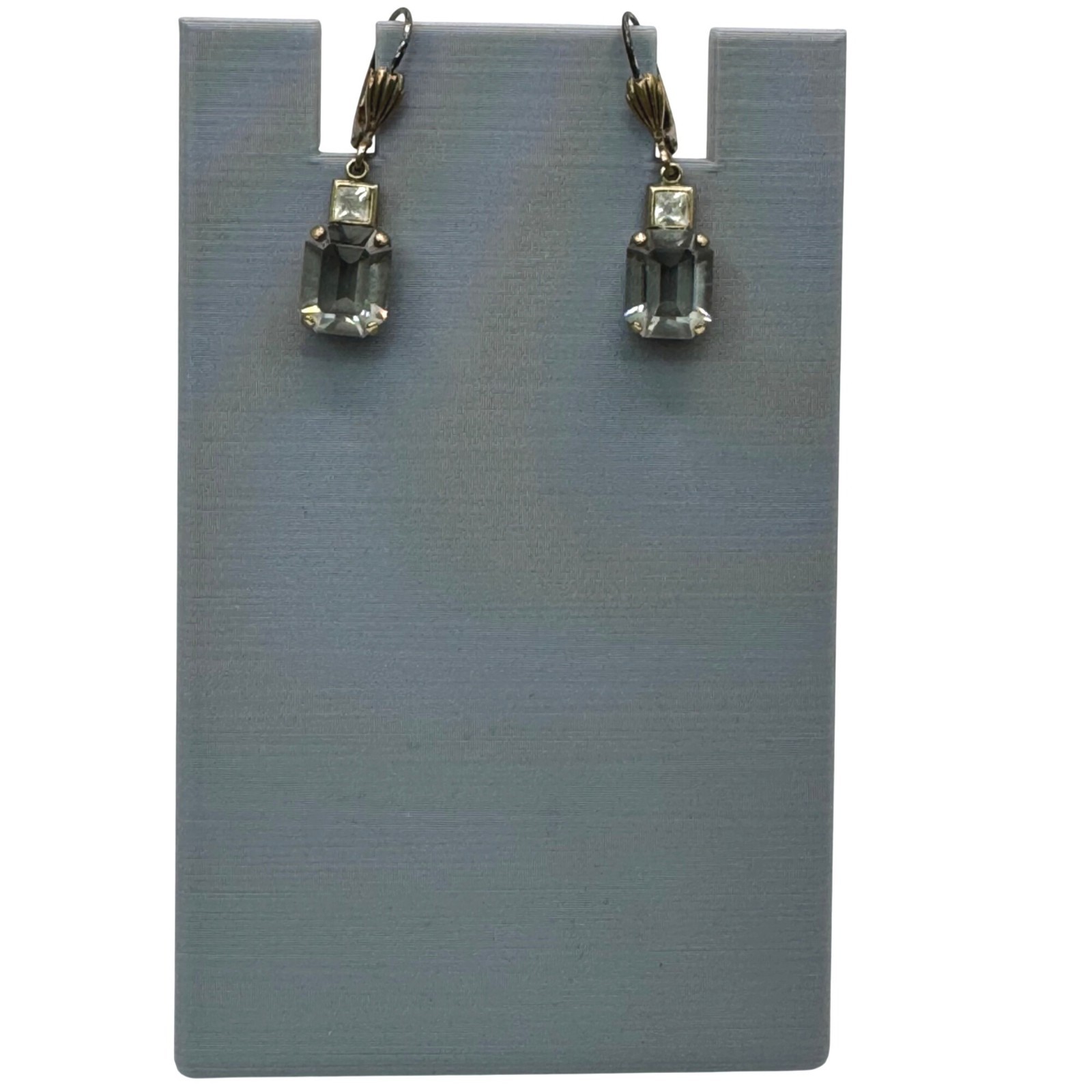 Vintage “Black Diamond” Gold Tone Leverback Drop Earrings Emerald Cut Estate