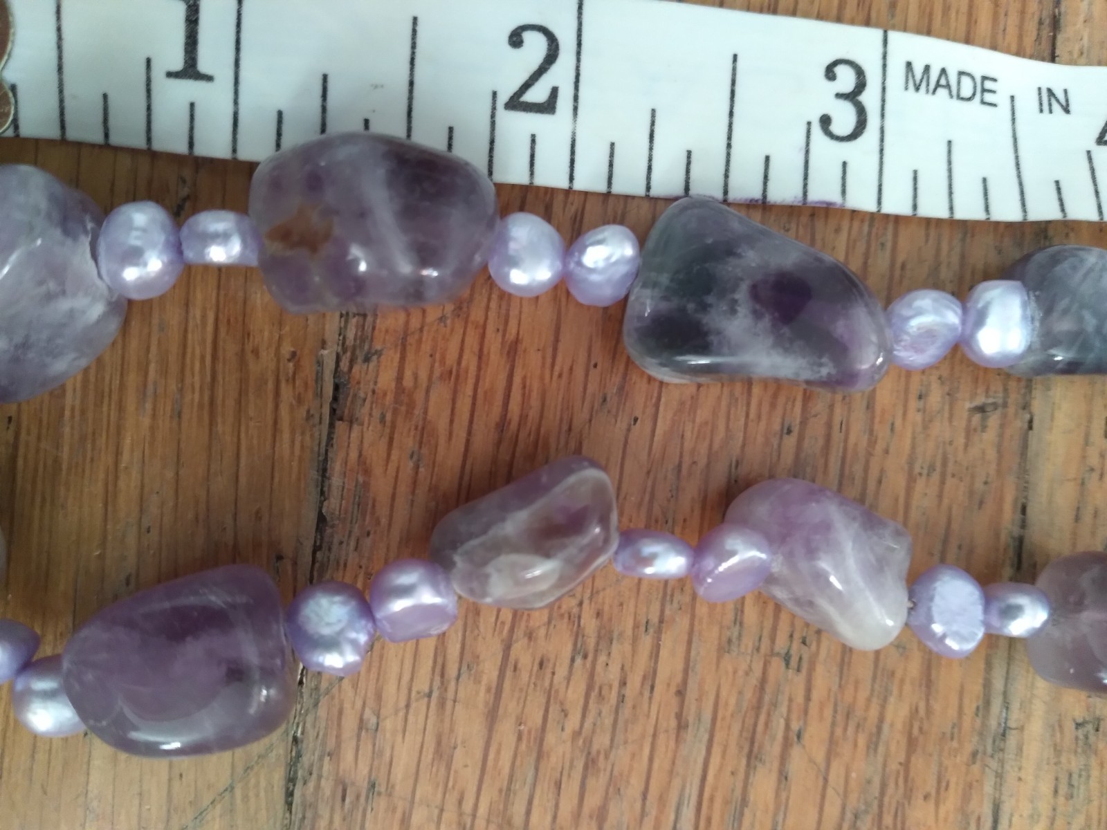 Amethyst & Pearl Necklace 14 Inches Silver Clasp Vintage Natural Stone