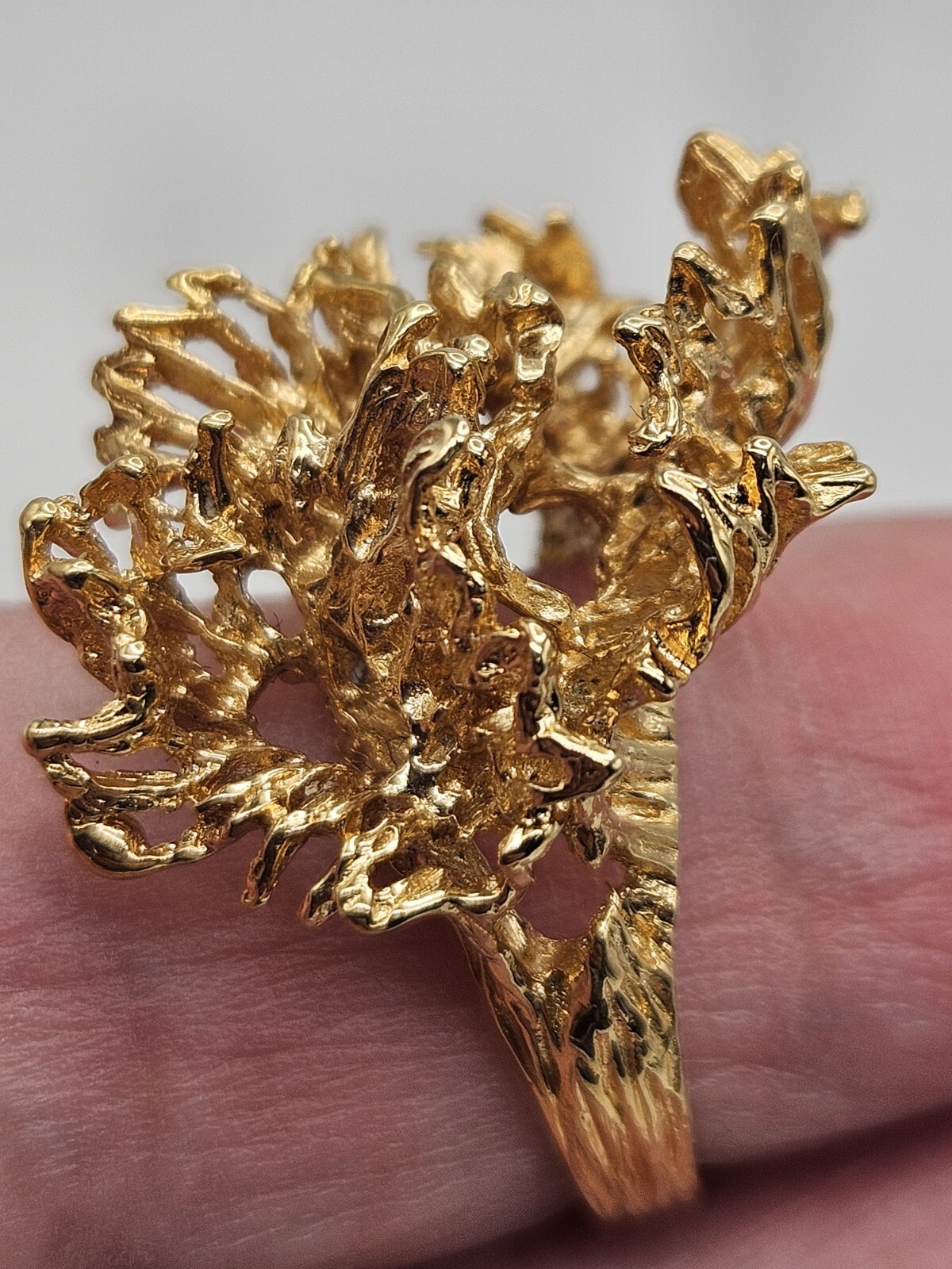 Vintage Modernist Brutalist Gold Tone Finish Over Brass Chunky Ring Size 6
