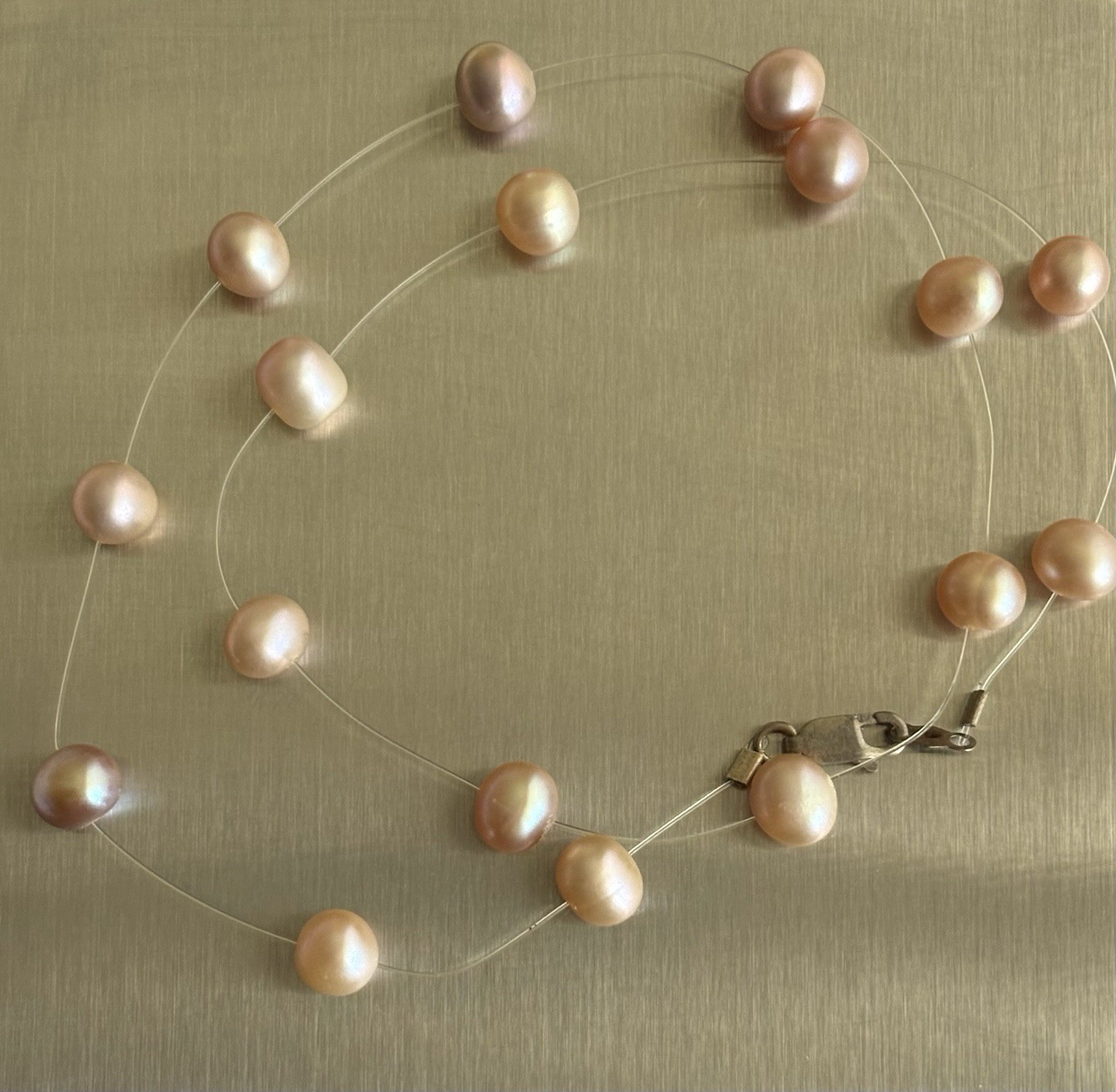 Vintage 925 Sterling Silver Floating illusion Pearl Necklace 17.5in Ladies 8.62g
