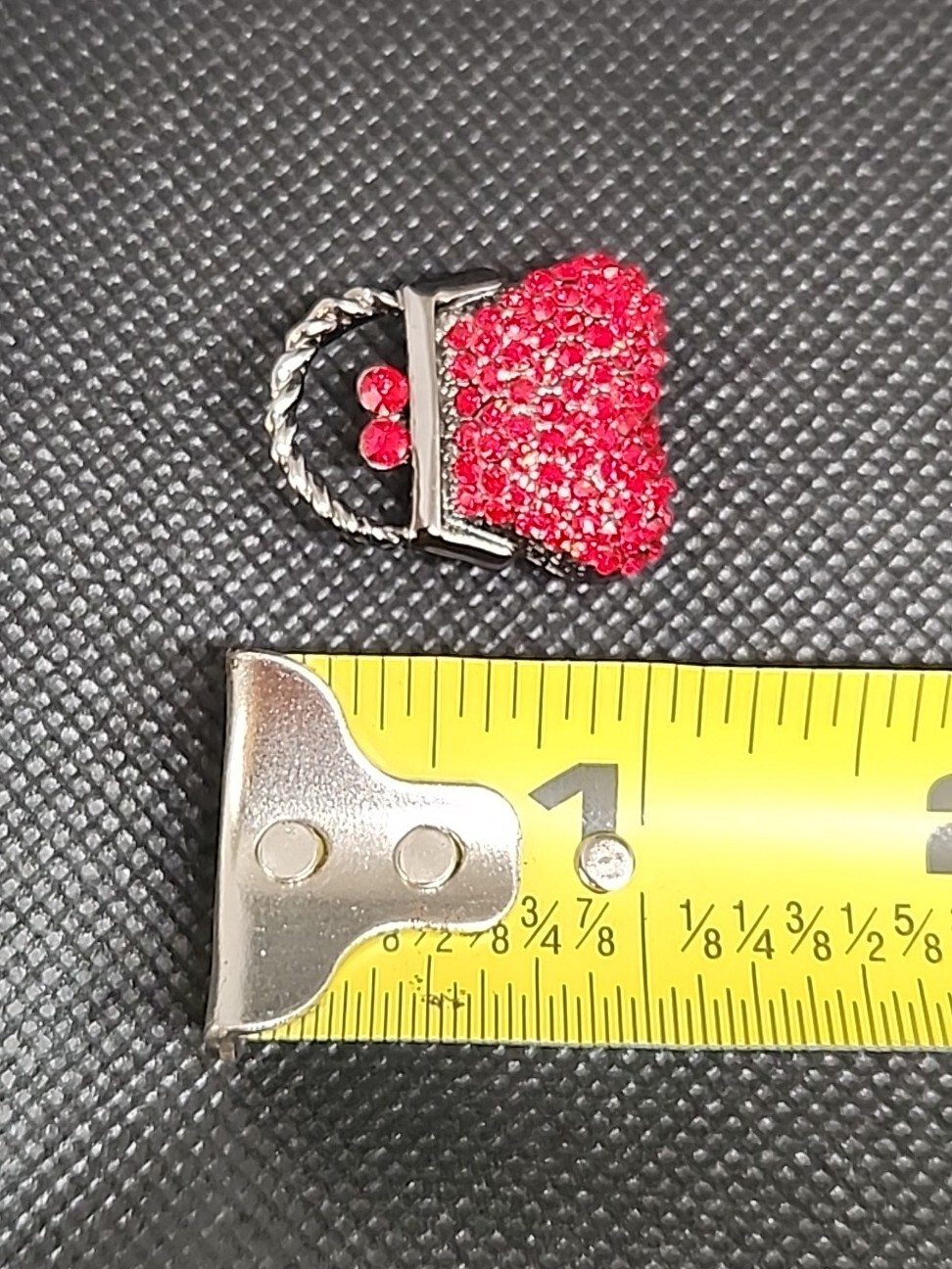 Gunmetal Silver Tone Red Rhinestone Mini Purse Small Brooch Pin Unsigned