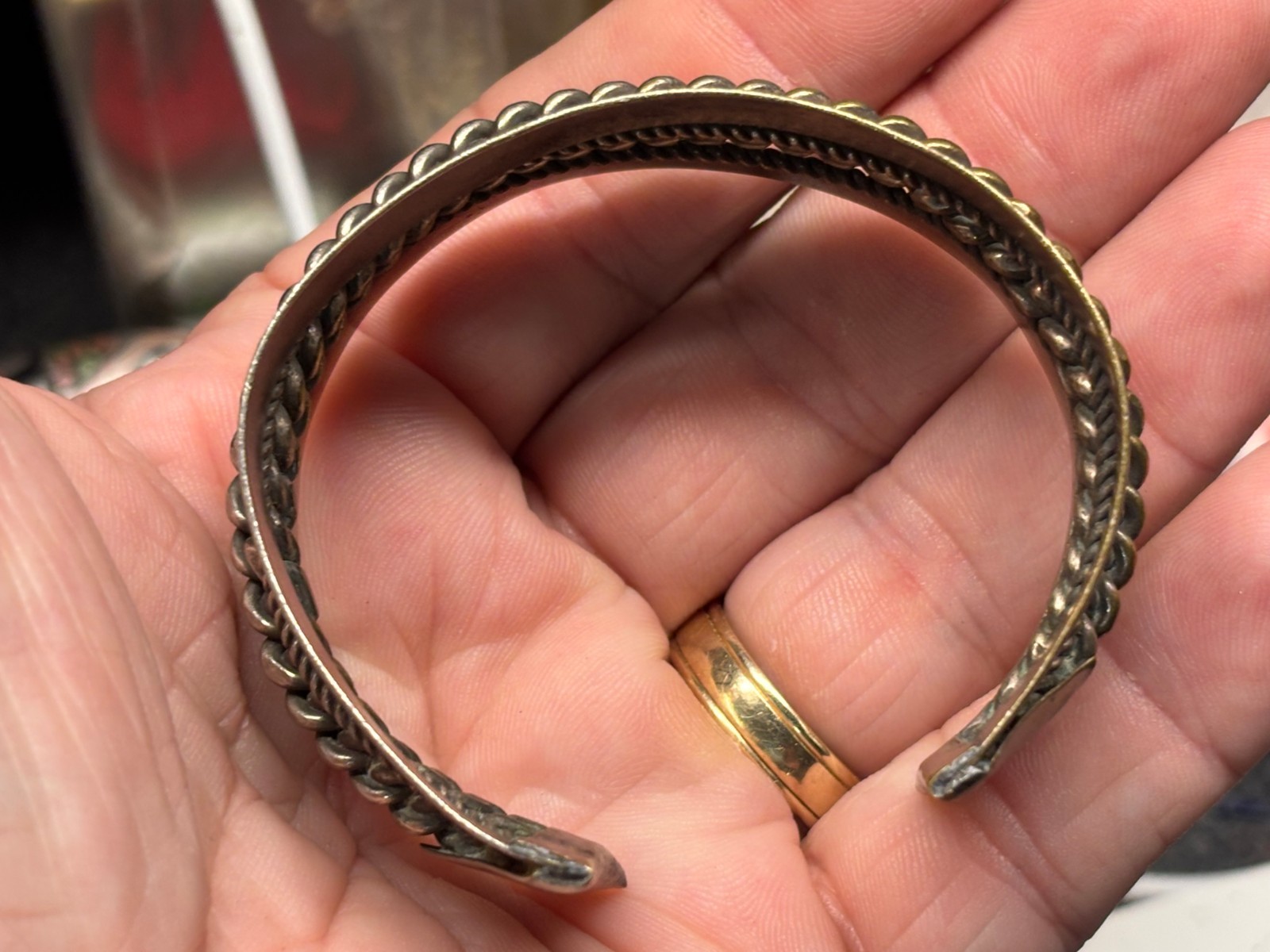 DESIGNER MARK silver tone brass EGYPTIAN Revival BEDOUIN CUFF Bangle Bracelet #2