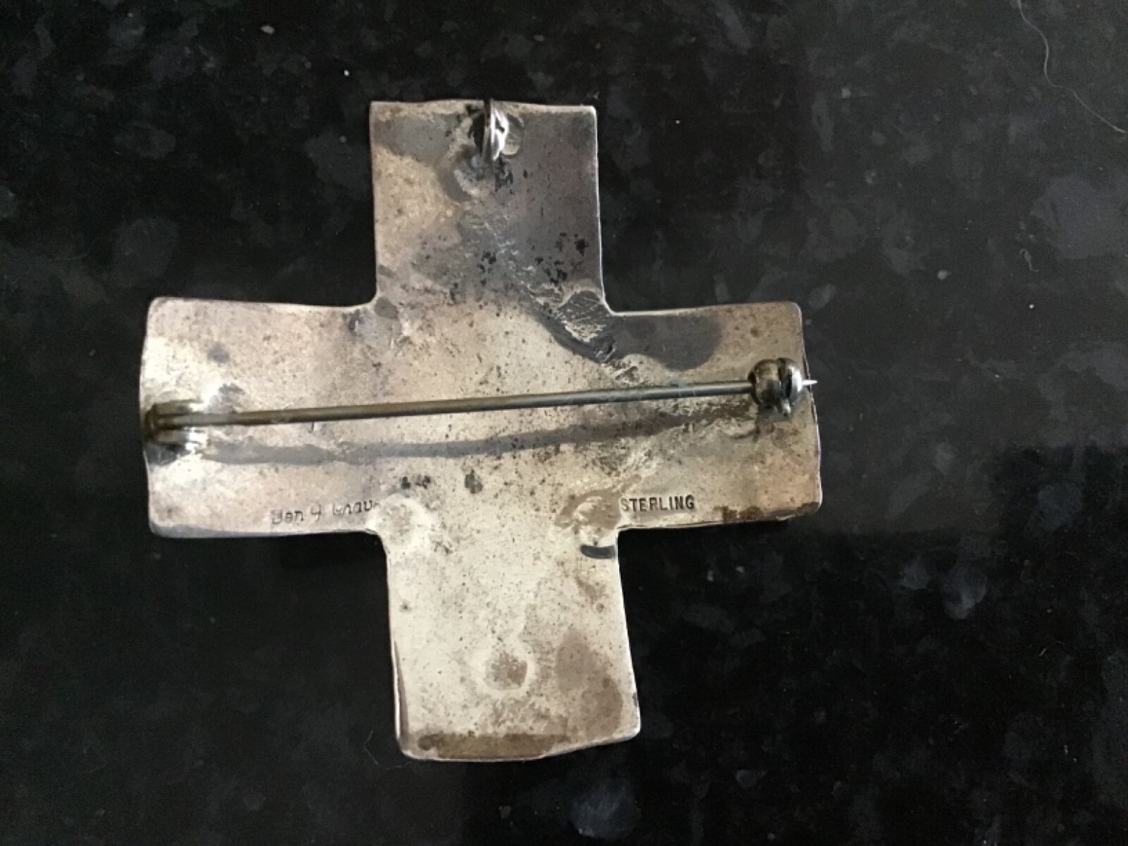 Vintage Signed Ben J. Chavez Sterling & Onyx Cross Pin/Pedant
