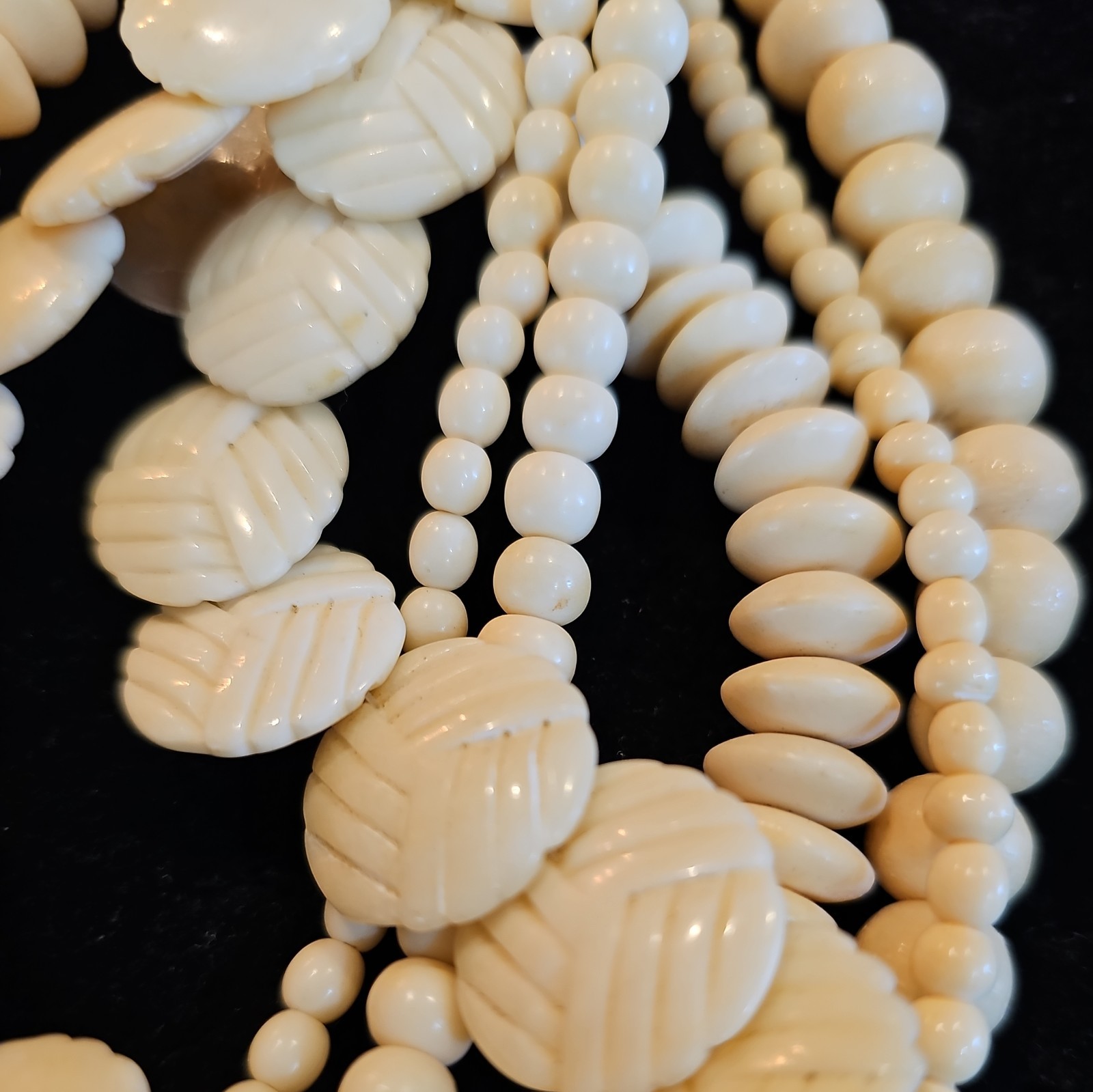 Vintage 6 Strands Carved Necklace Different Shaped
