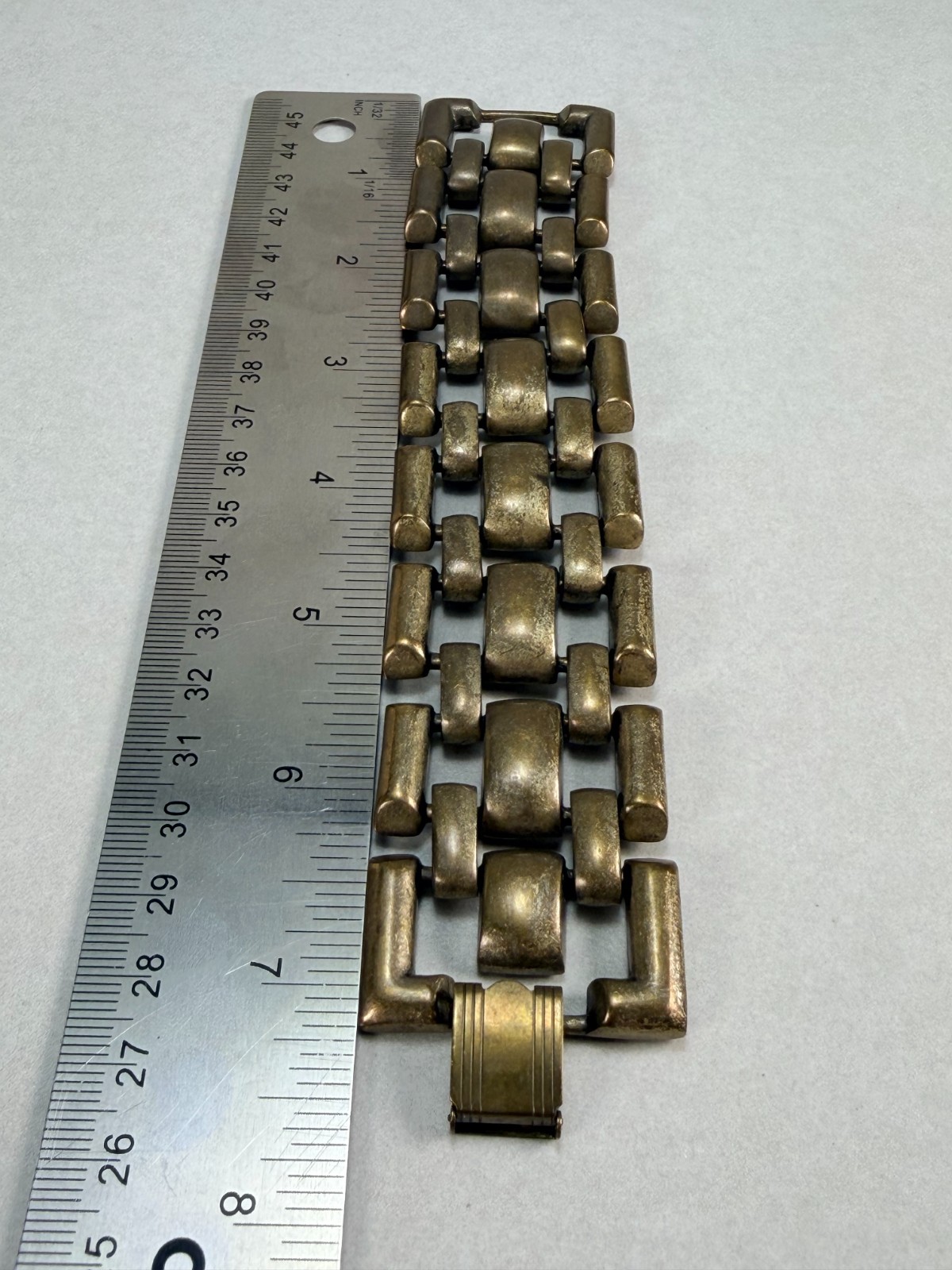 Signed RJG Chunky Industrial Link Bracelet Brutalist Modernist Statement 7.25″