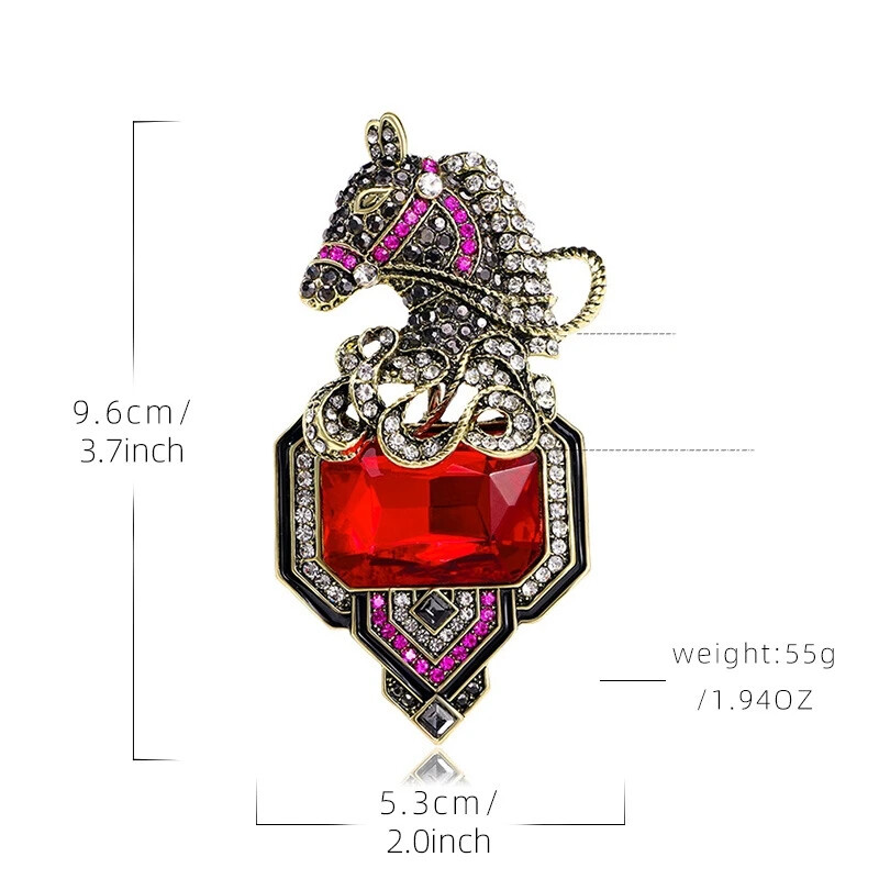 Vintage Women Men Fashion Heavy Industry Crystal Horse Brooches Accessories Gift