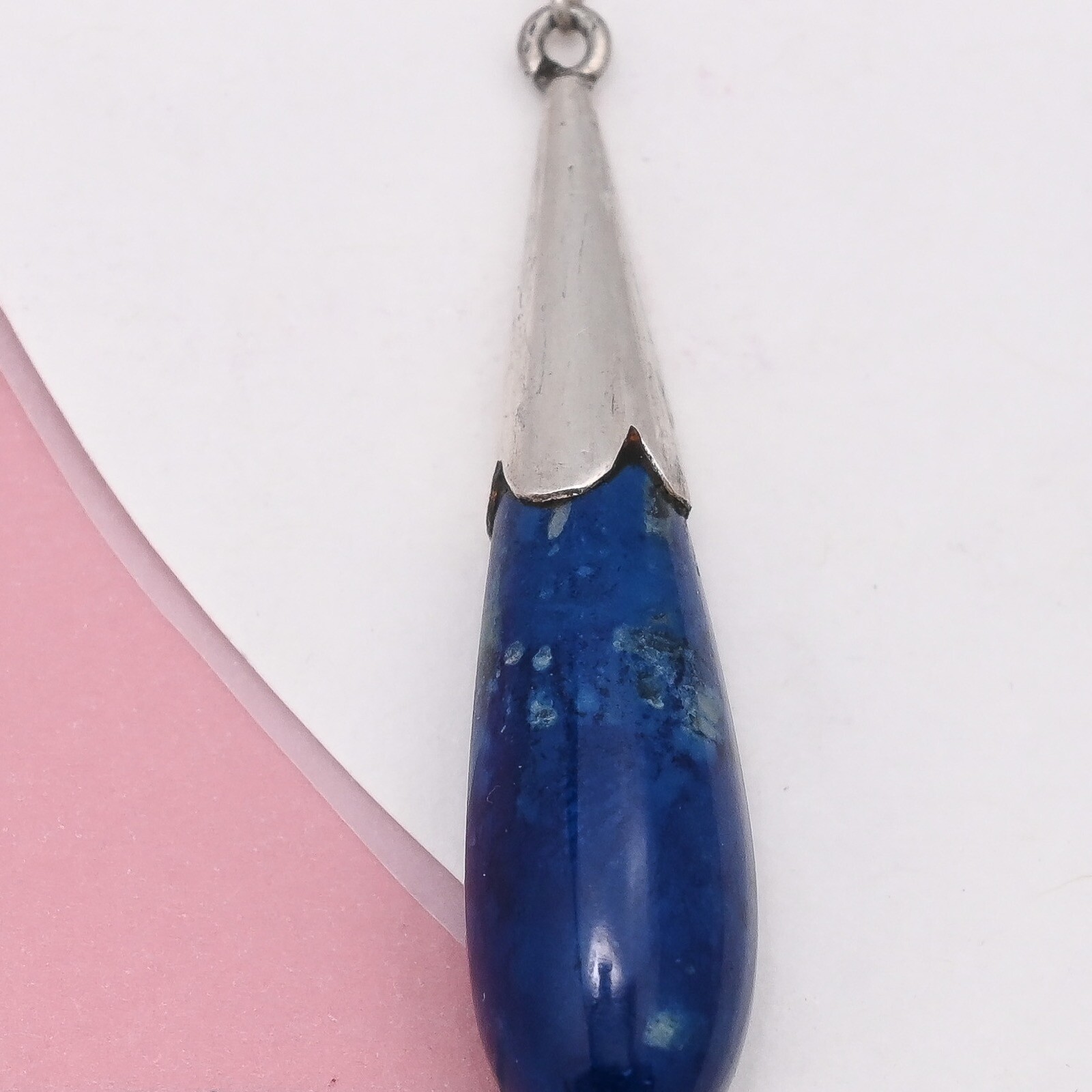 Antique Victorian Natural Sodalite Sterling Silver Large Festoon Necklace
