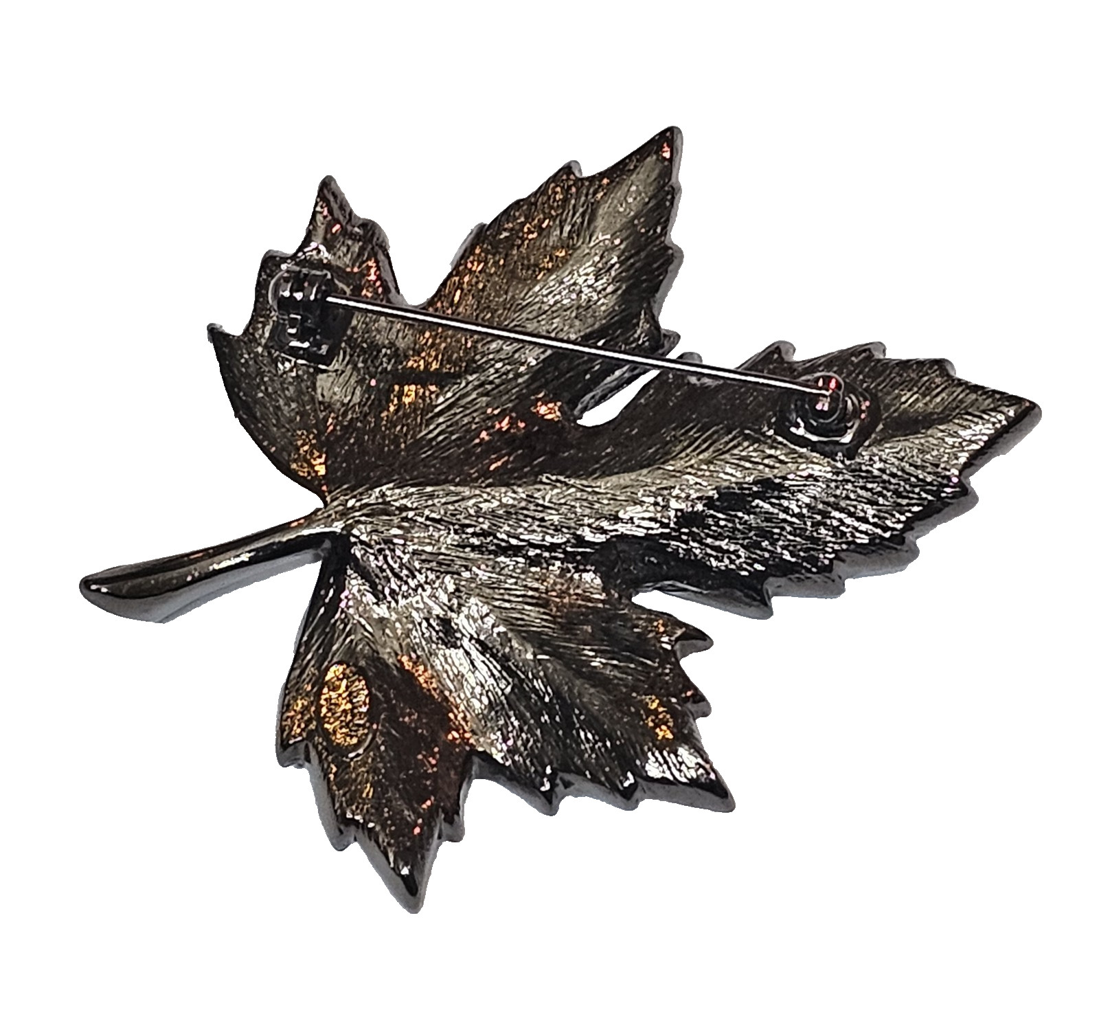 VTG KJL Kenneth Jay Lane Pink Ombre Gunmetal Gray Pave Maple Leaf Brooch Pin