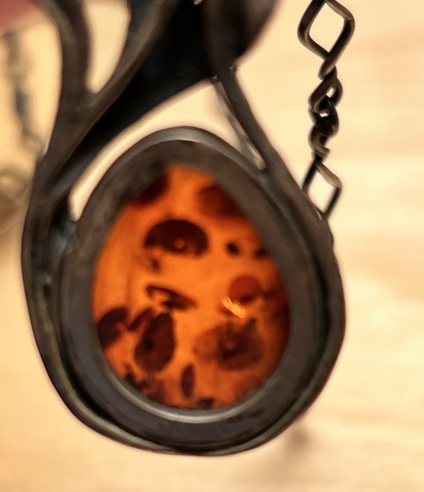 Art Nouveau Sterling Silver Twist Link Foliage Design Baltic Amber Necklace