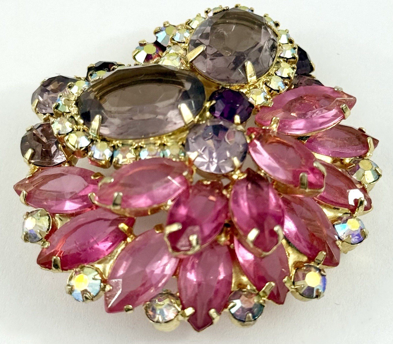Vintage DeLizza & Elster Juliana AB Pink Lavender Brooch Pin