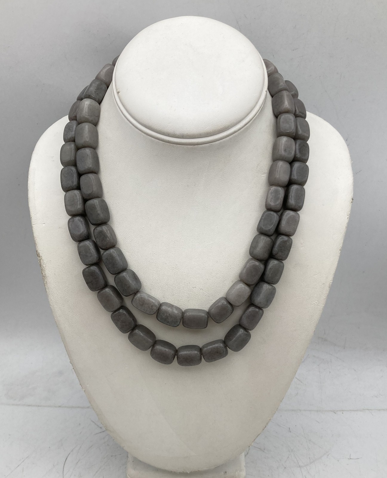 Sterling Silver 925 Grey Quartz Cushion Cut Beaded Necklace 19″ 188.1g AIL