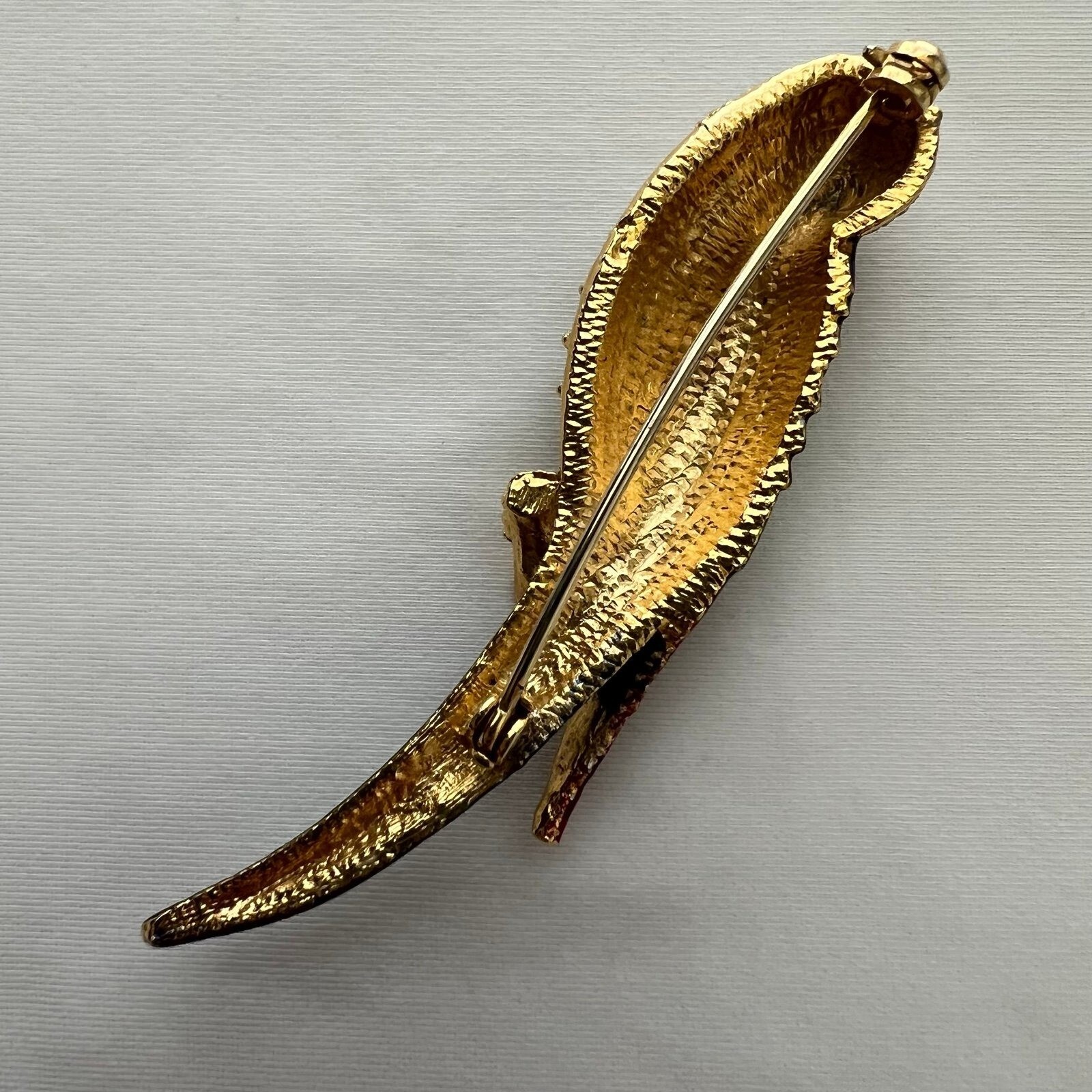 Vintage Pave Rhinestone Parrot Brooch Pin Guilloche Enamel Colorful Macaw Bird