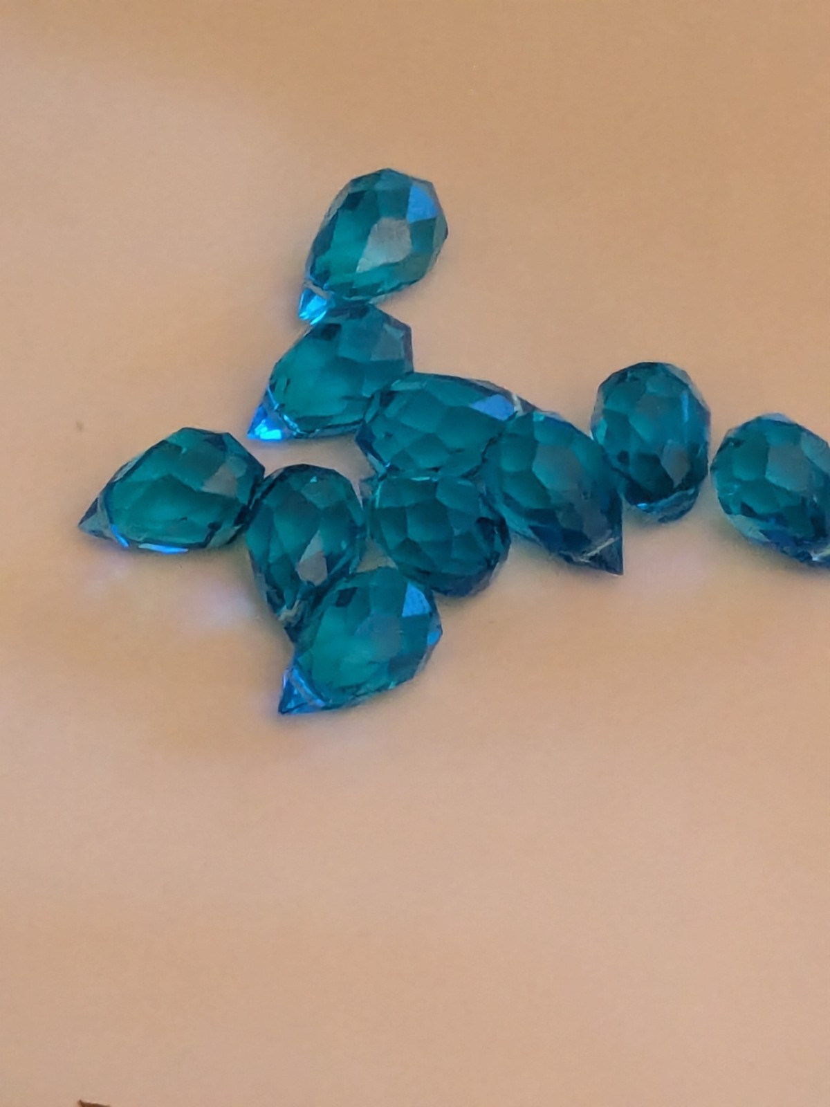 Antique Czech Blue Crystal Faceted Briolettes Drops Estate Find Art Deco