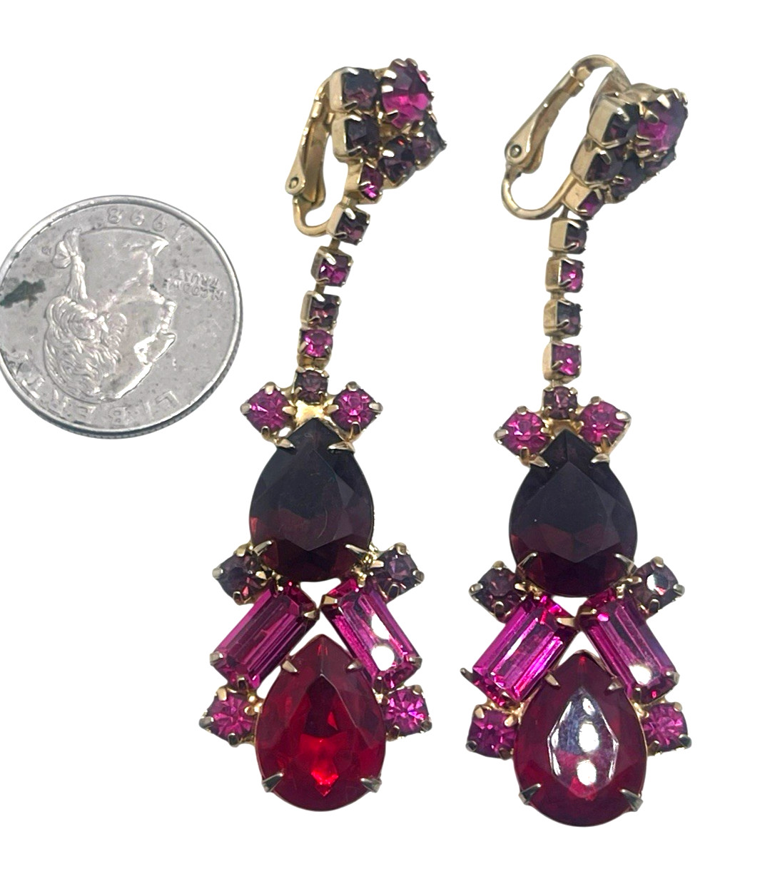 Stunning Vintage Red, Fuchsia & Amethyst “Jeweled” Bracelet & Dangle Earring Set