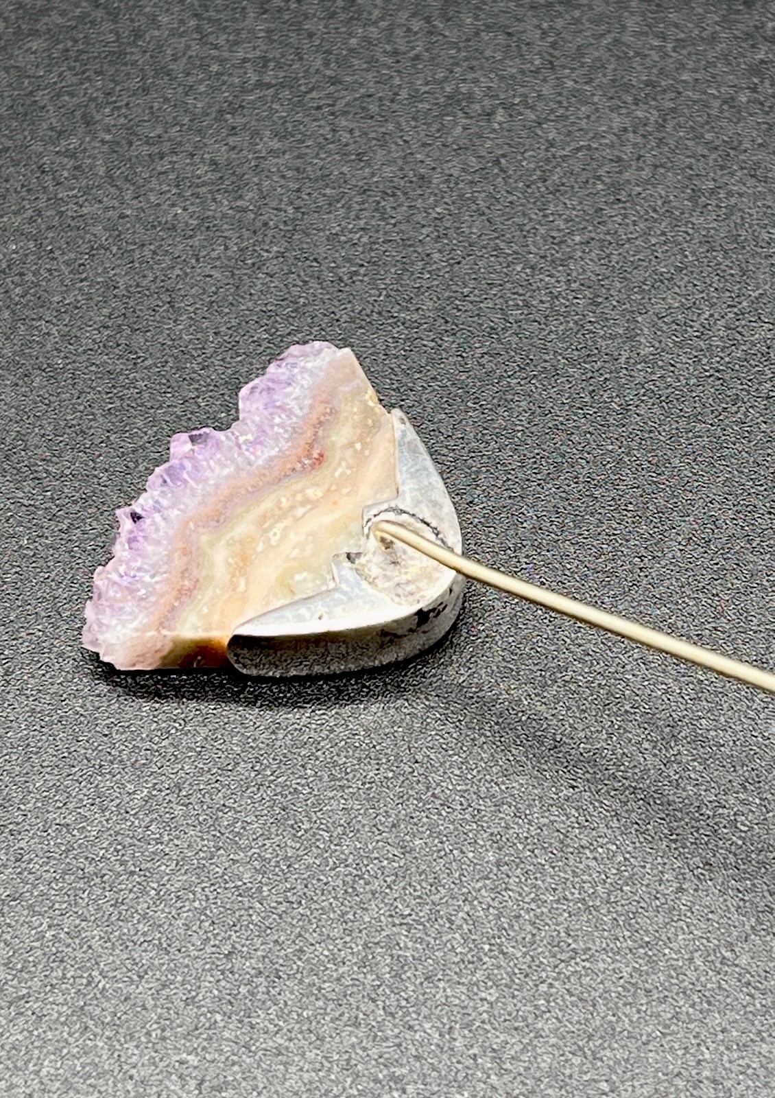 Vintage Sterling Silver Amethyst Geode Slice Stick Pin 3 in Artisan Jewelry